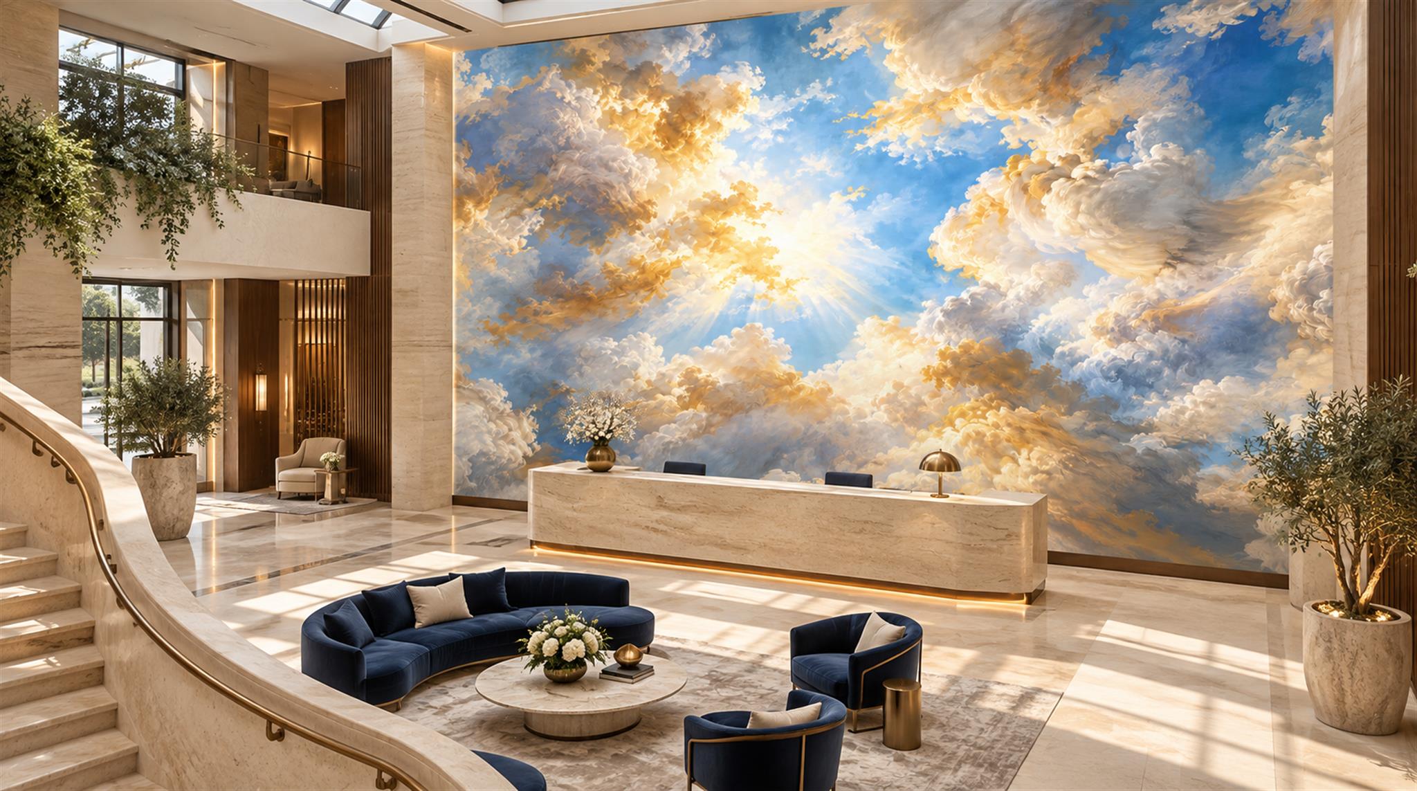 Blue Soft Cloudscape Wallpaper Mural Scene