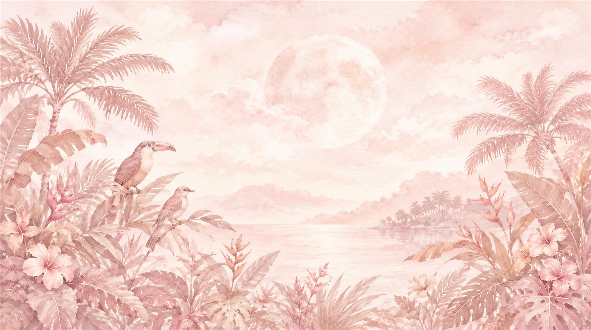Pink Palm Leaves Wallpaper Mural Main