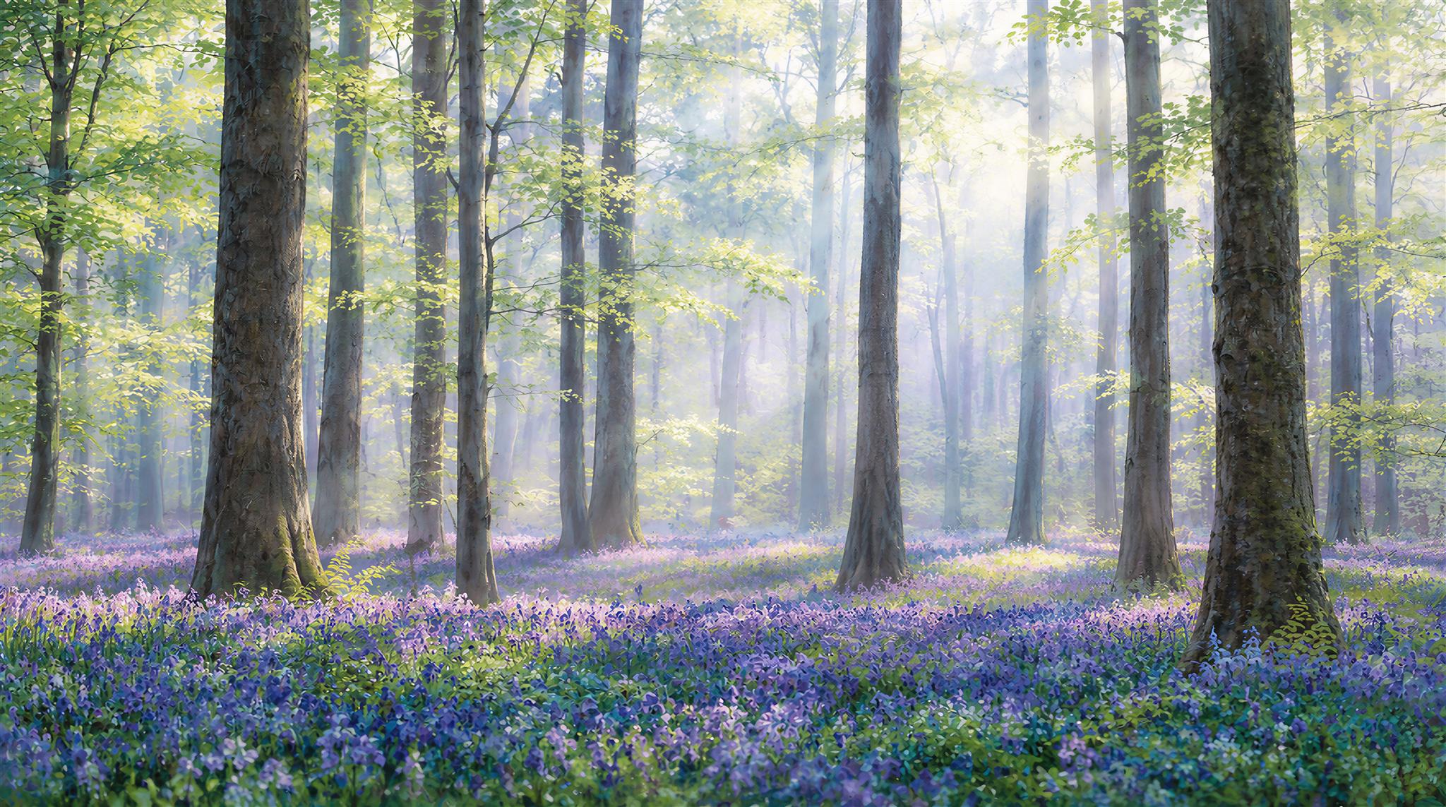 Blue Woodland Trees Wallpaper Mural Main