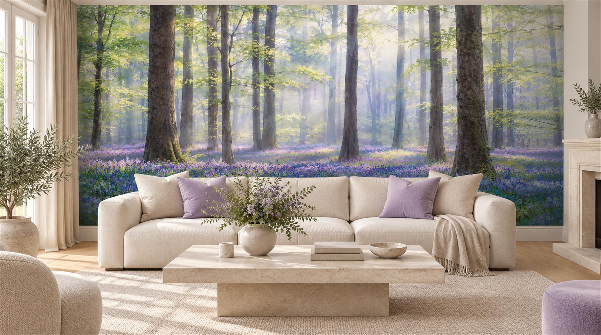 Blue Woodland Trees Wallpaper Mural Main