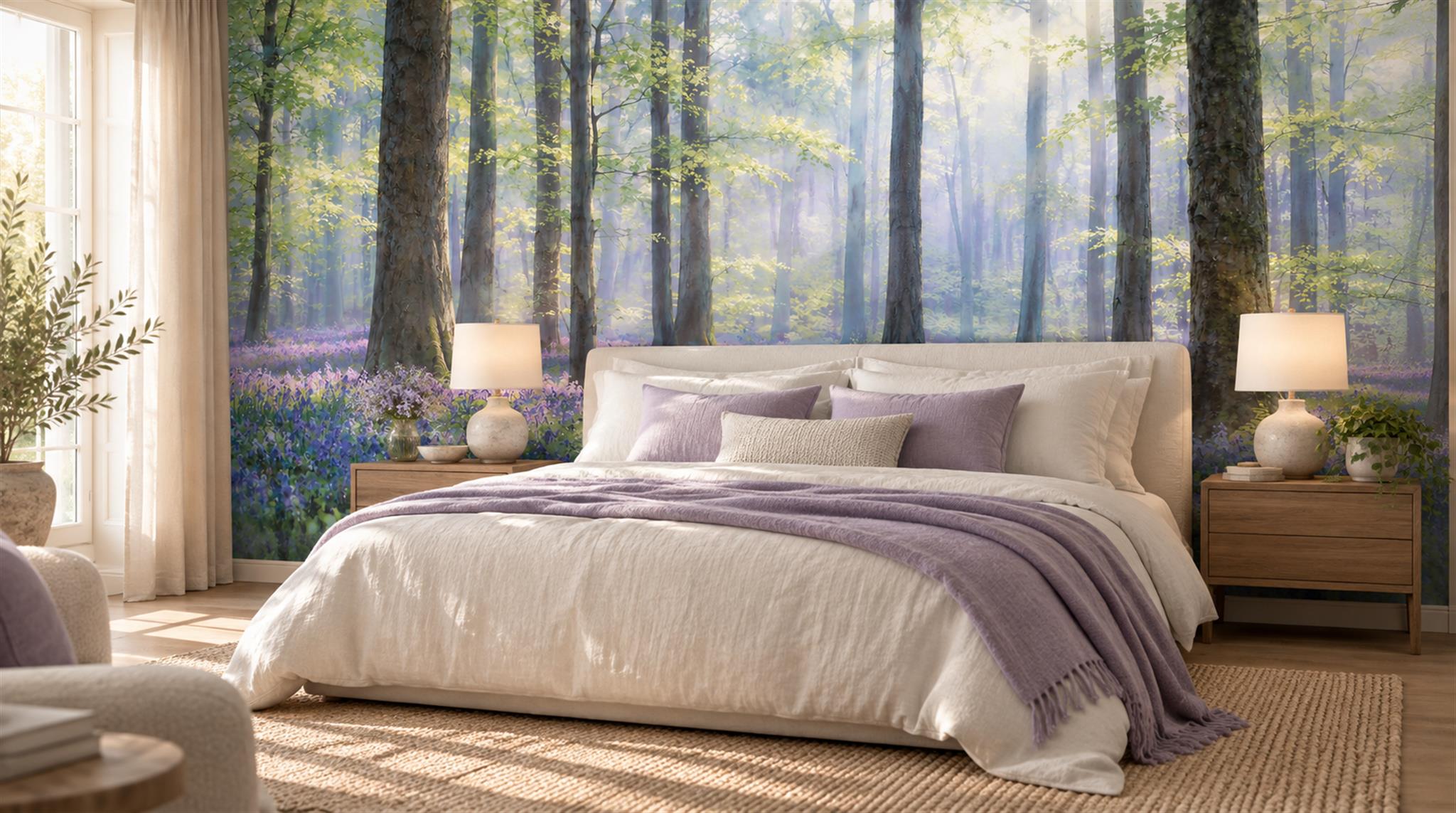 Blue Woodland Trees Wallpaper Mural Scene