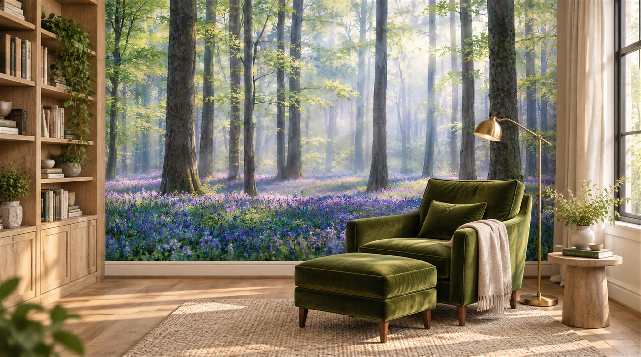 Blue Woodland Trees Wallpaper Mural Scene