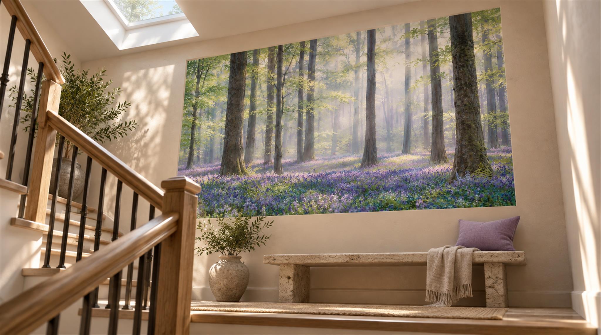 Blue Woodland Trees Wallpaper Mural Scene
