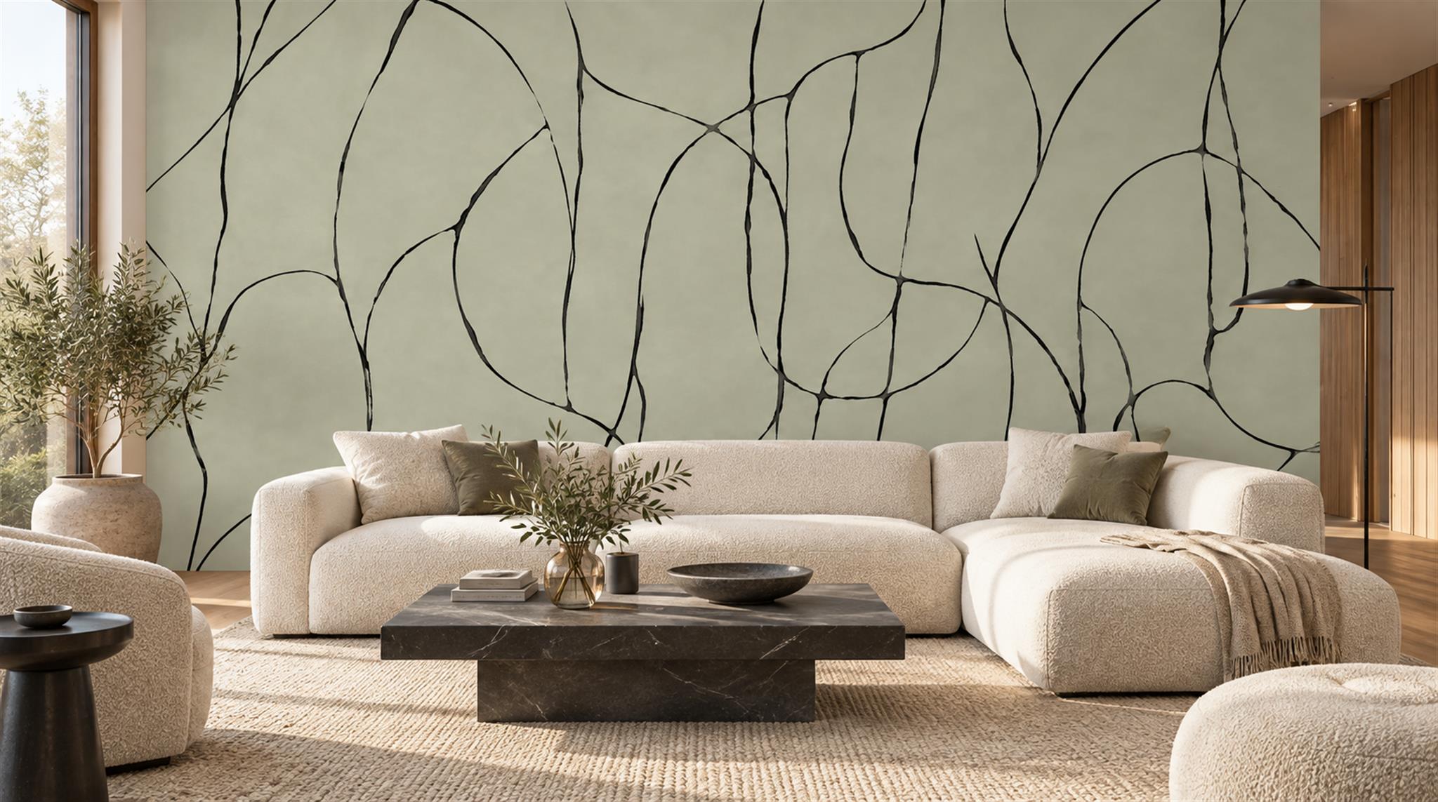 Ivory Linear Geometry Wallpaper Mural Main