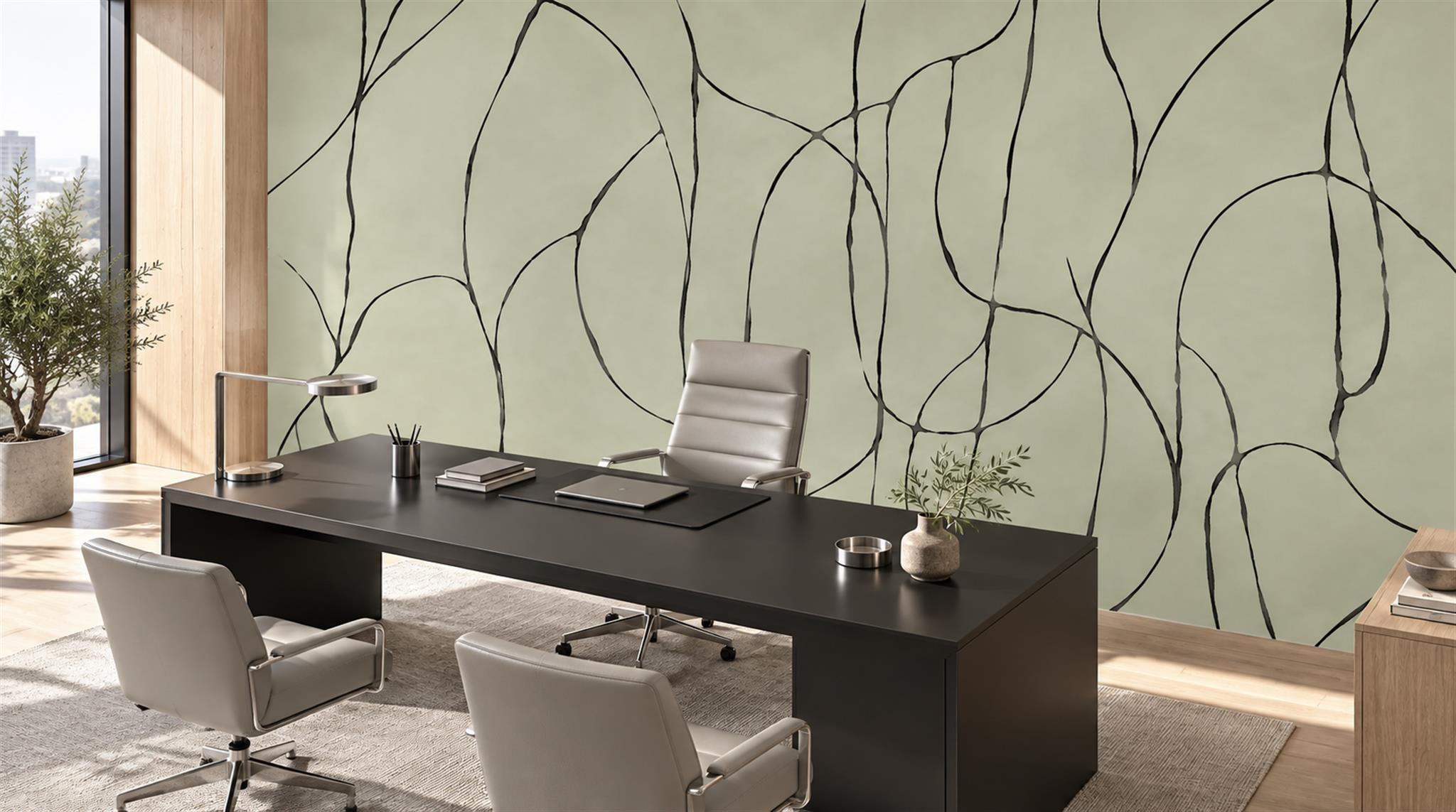 Ivory Linear Geometry Wallpaper Mural Scene