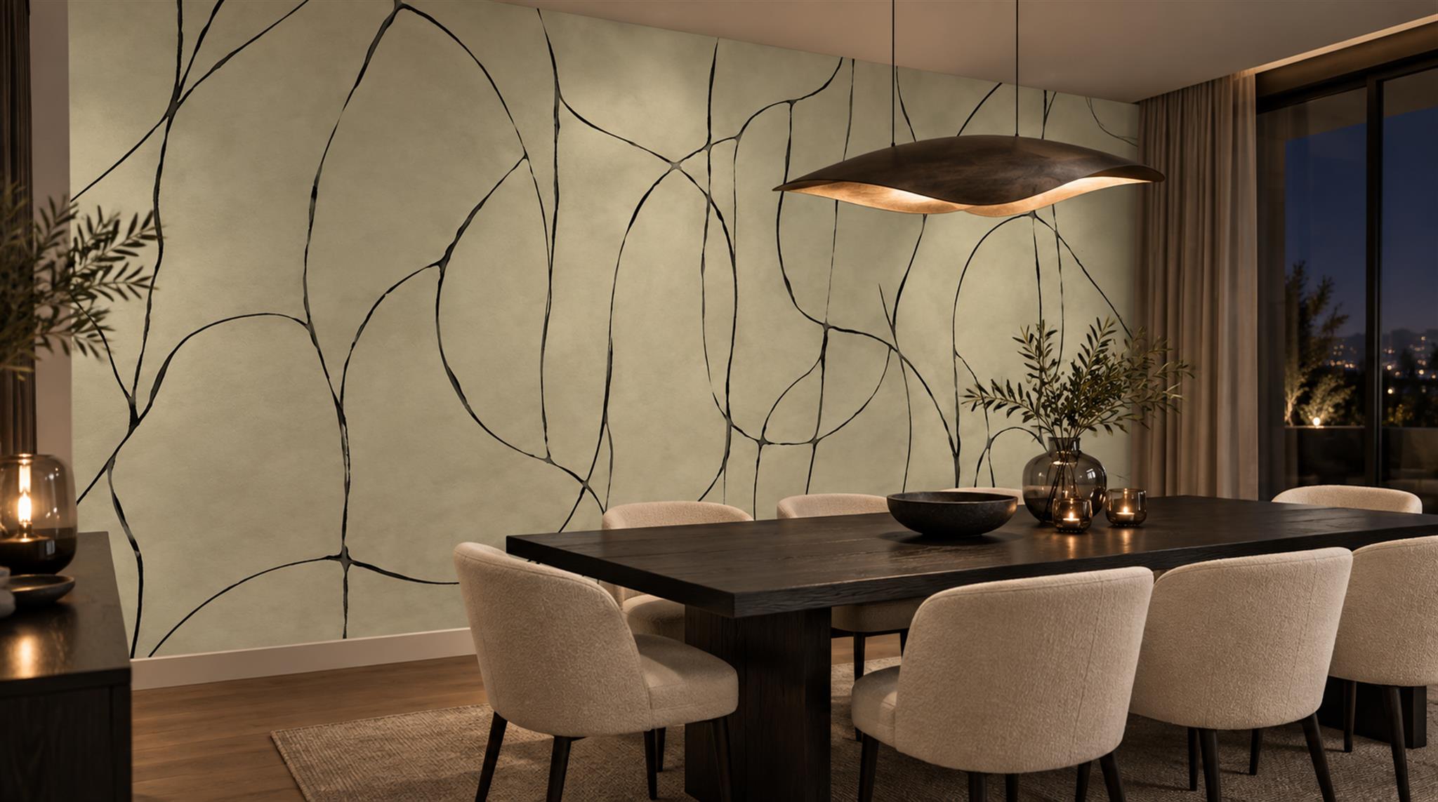 Ivory Linear Geometry Wallpaper Mural Scene