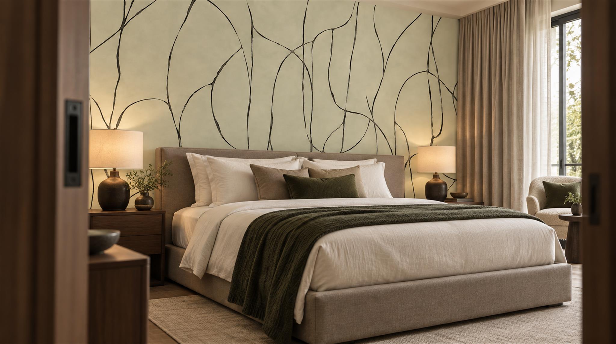Ivory Linear Geometry Wallpaper Mural Scene