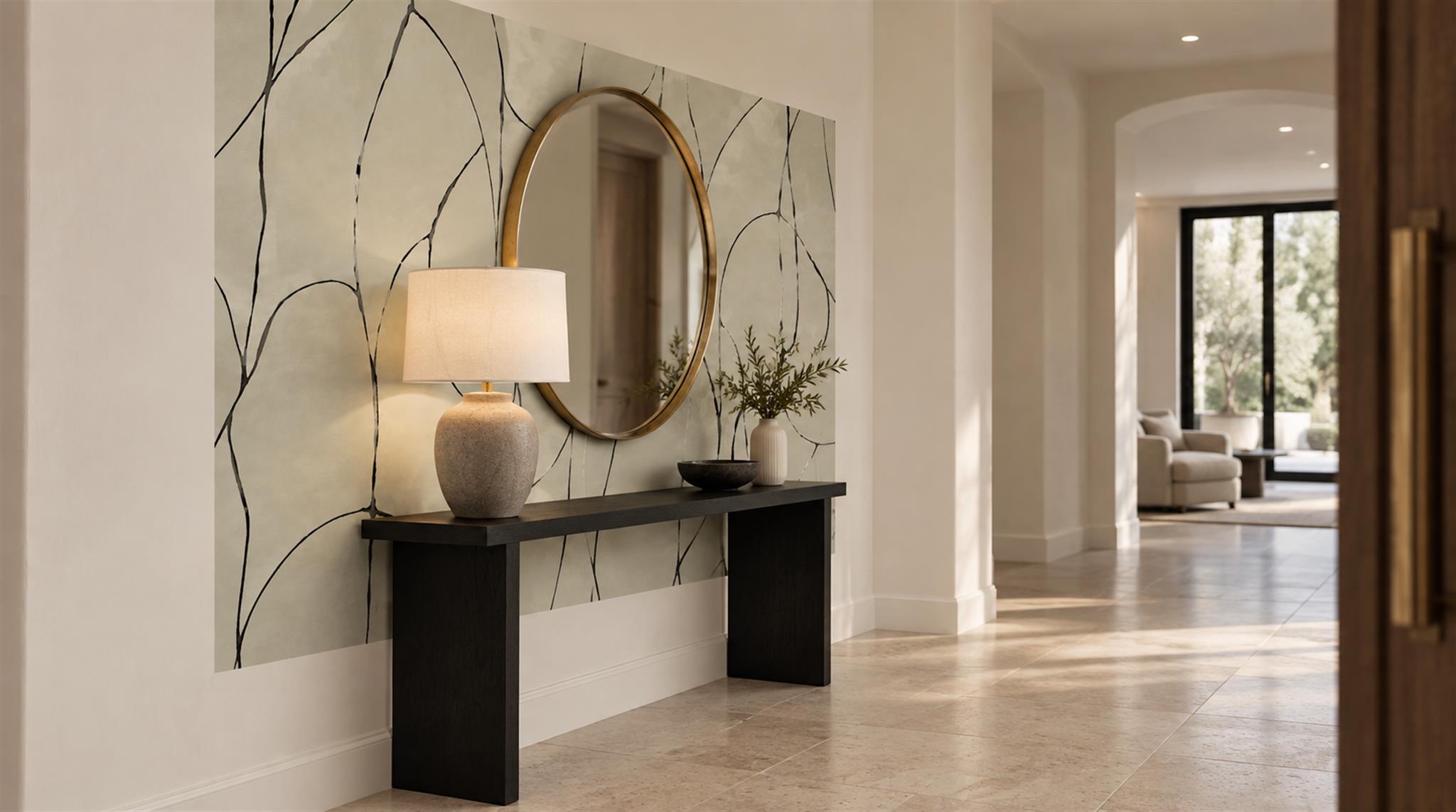 Ivory Linear Geometry Wallpaper Mural Scene