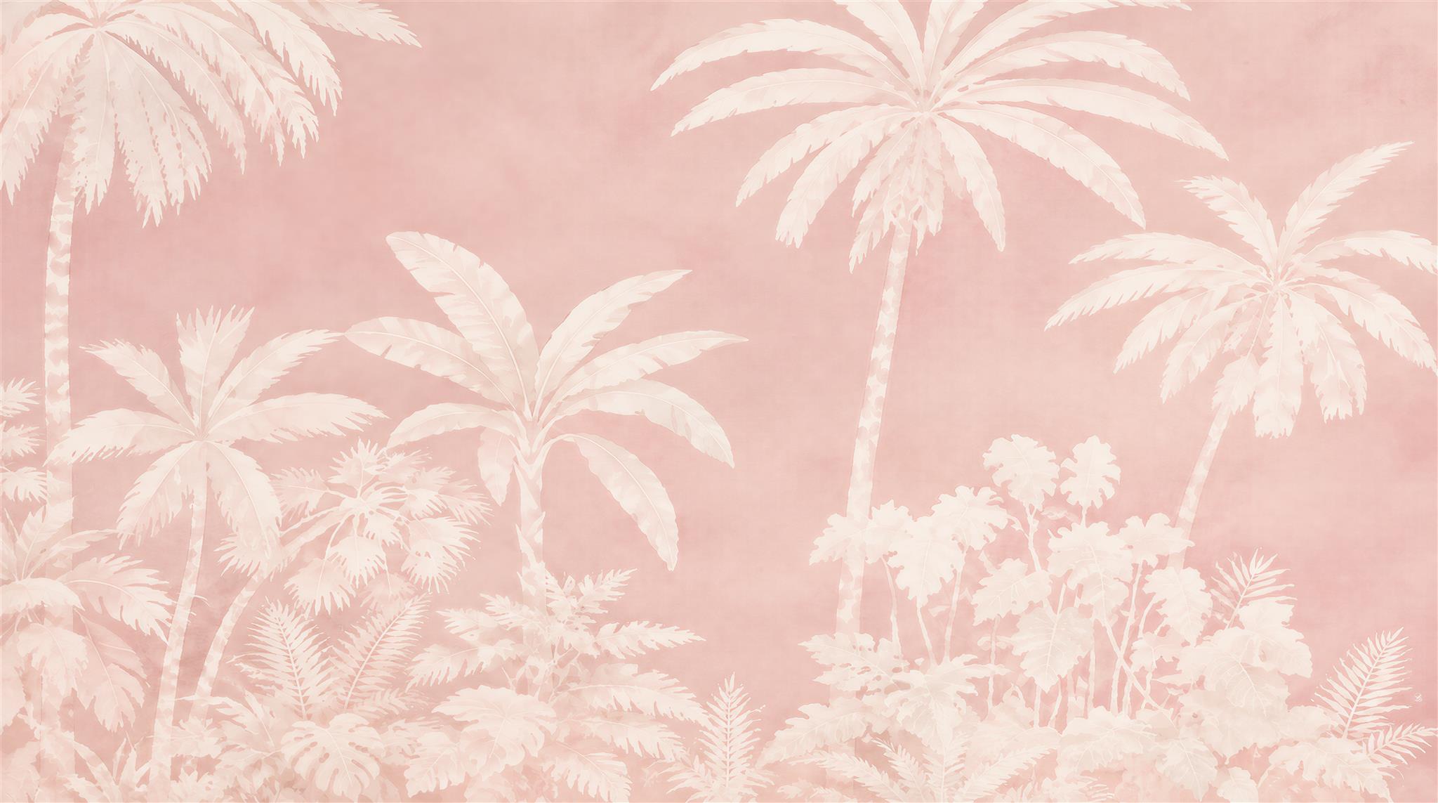 Pink Palm Leaves Wallpaper Mural Main