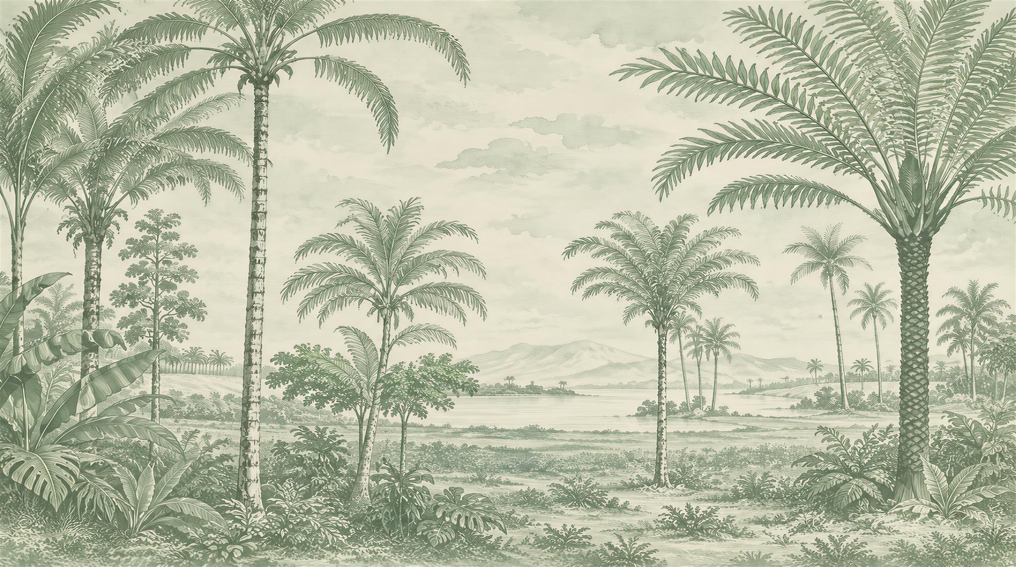 Sage Green Palm Leaves Wallpaper Mural Main