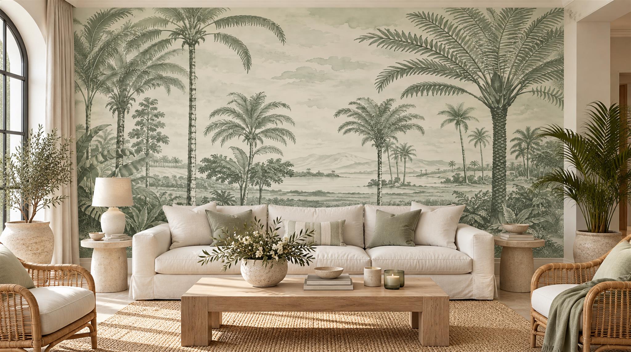 Sage Green Palm Leaves Wallpaper Mural Main