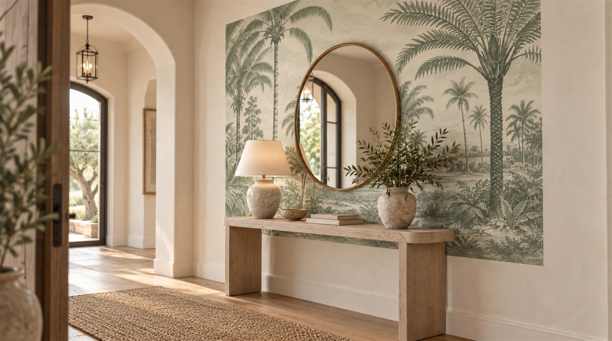 Sage Green Palm Leaves Wallpaper Mural Scene