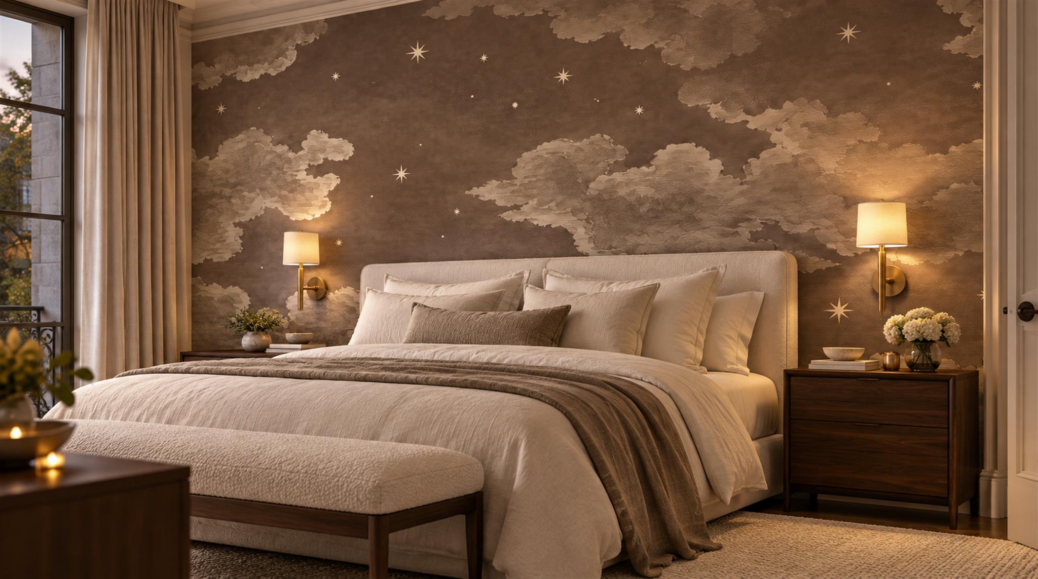 Taupe Soft Cloudscape Wallpaper Mural Main