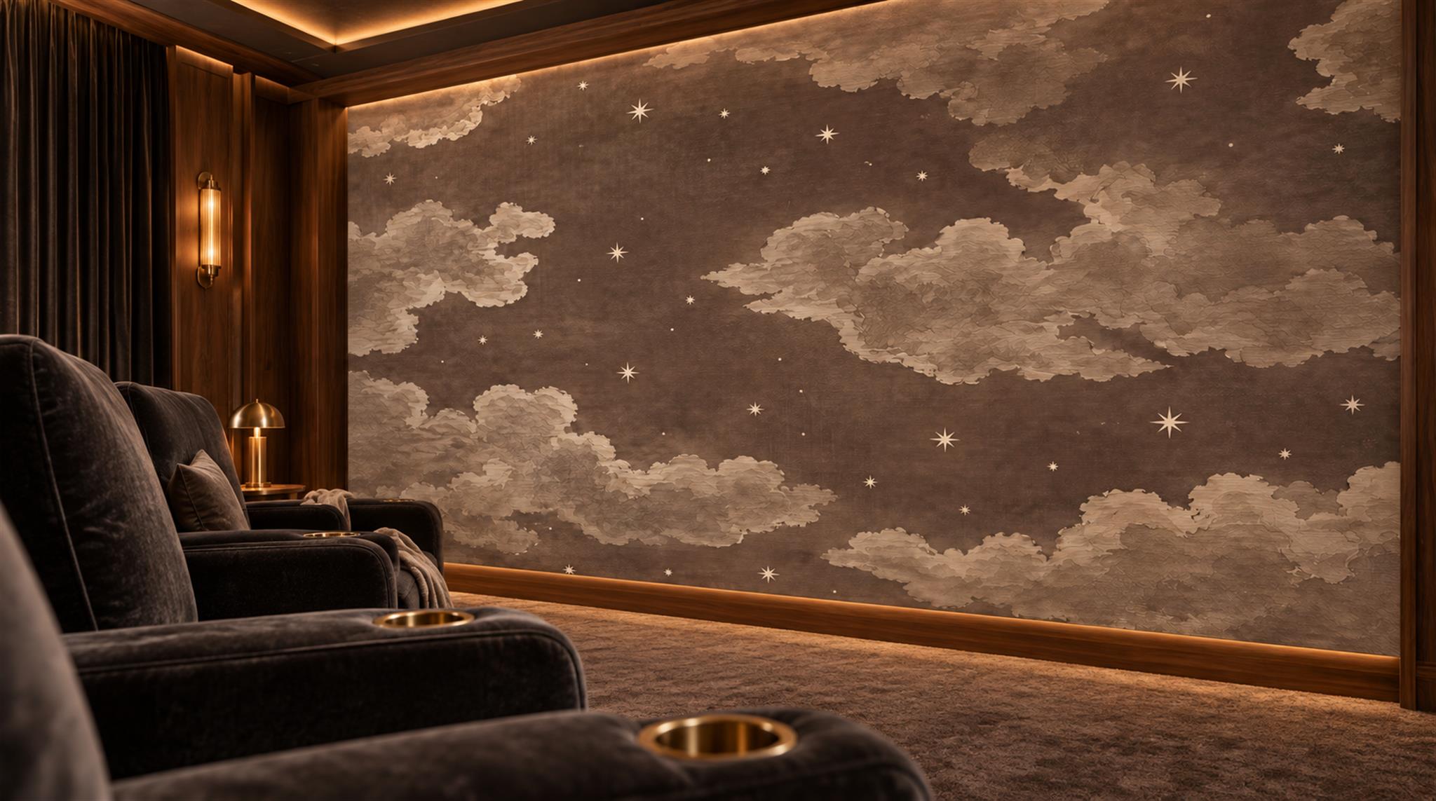 Taupe Soft Cloudscape Wallpaper Mural Scene