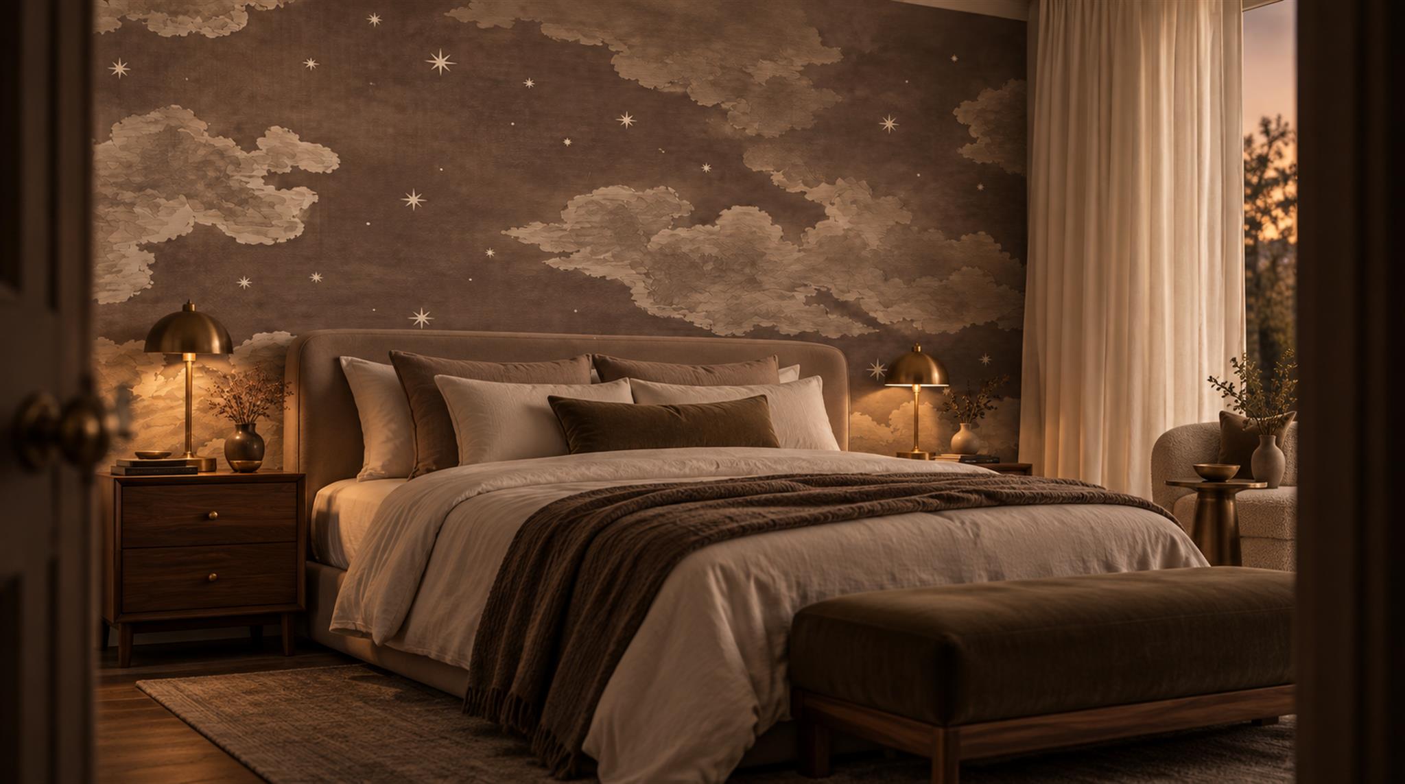 Taupe Soft Cloudscape Wallpaper Mural Scene