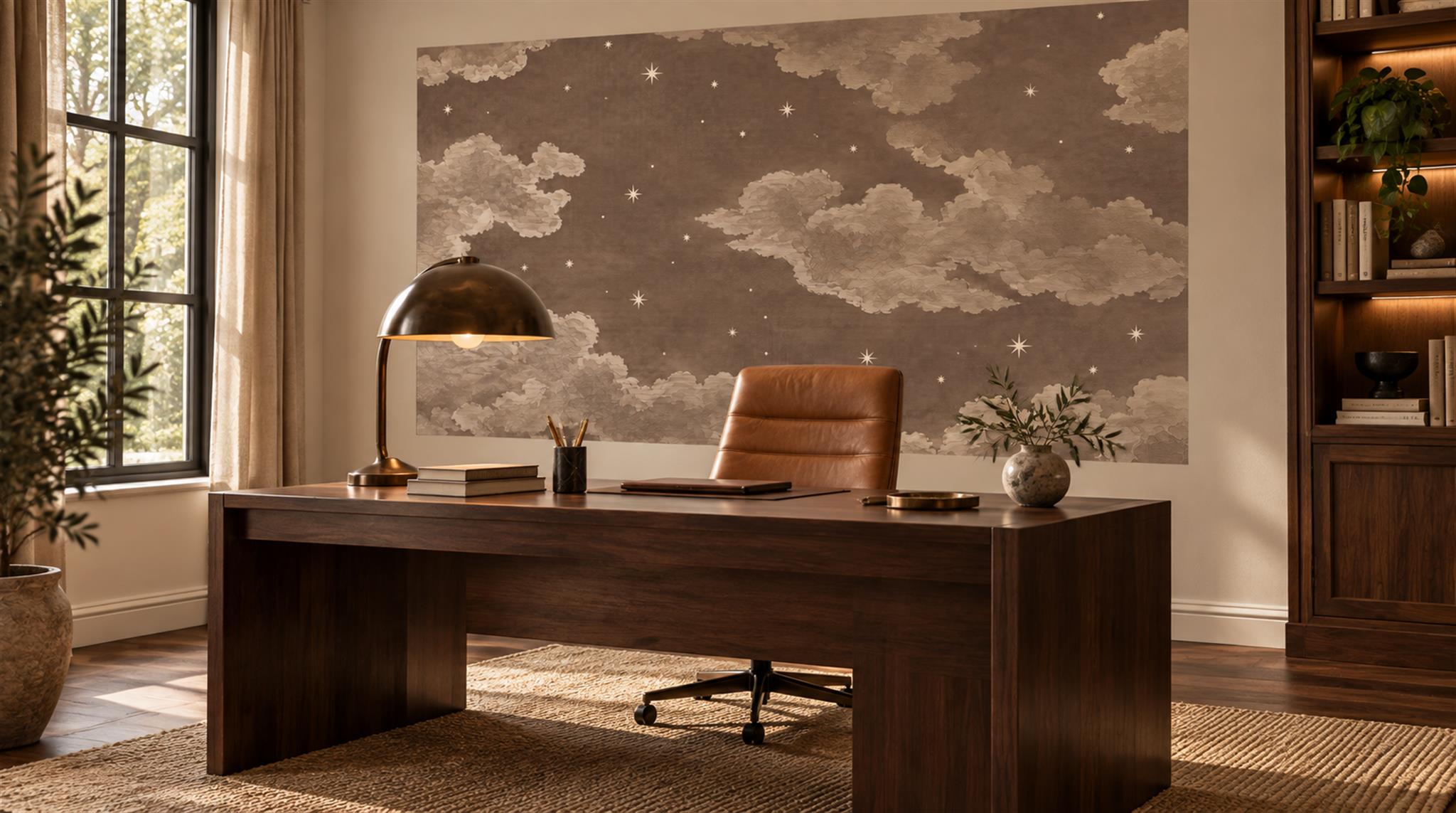 Taupe Soft Cloudscape Wallpaper Mural Scene