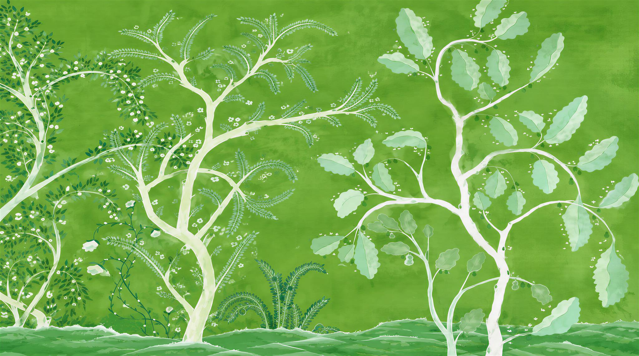 Green Leaf Patterning Wallpaper Mural Scene