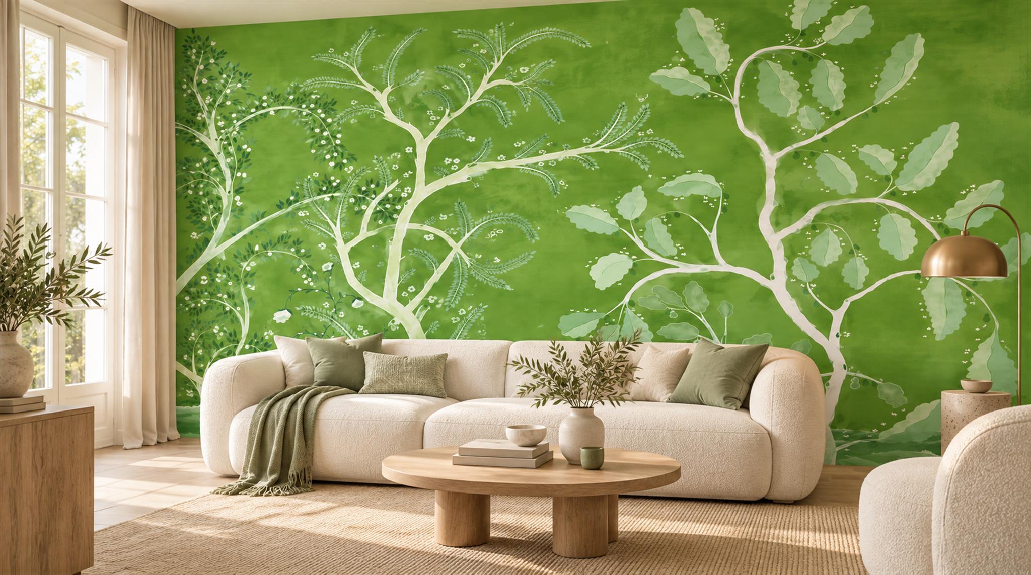 Green Leaf Patterning Wallpaper Mural Main