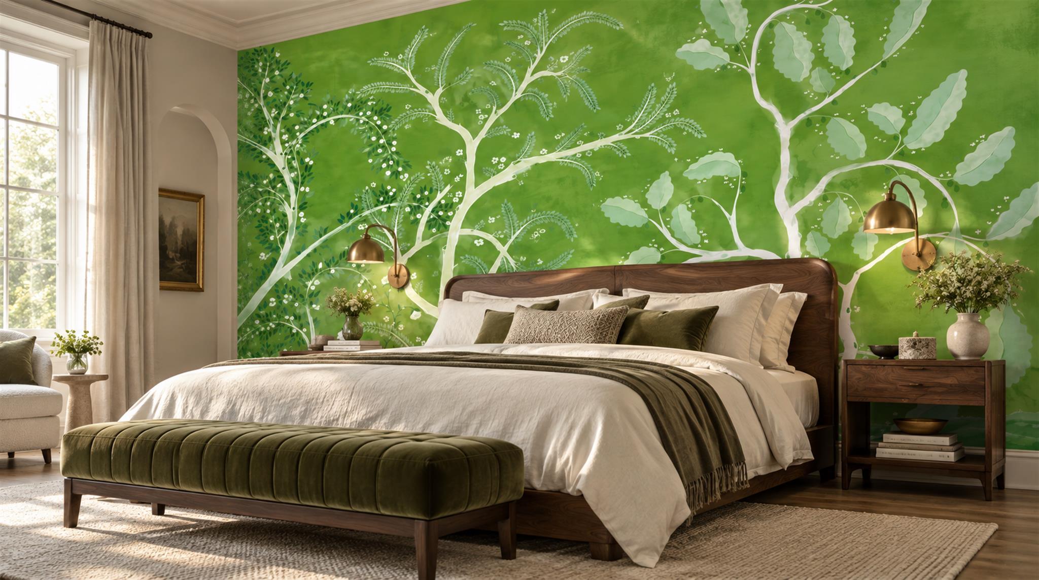 Green Leaf Patterning Wallpaper Mural Scene