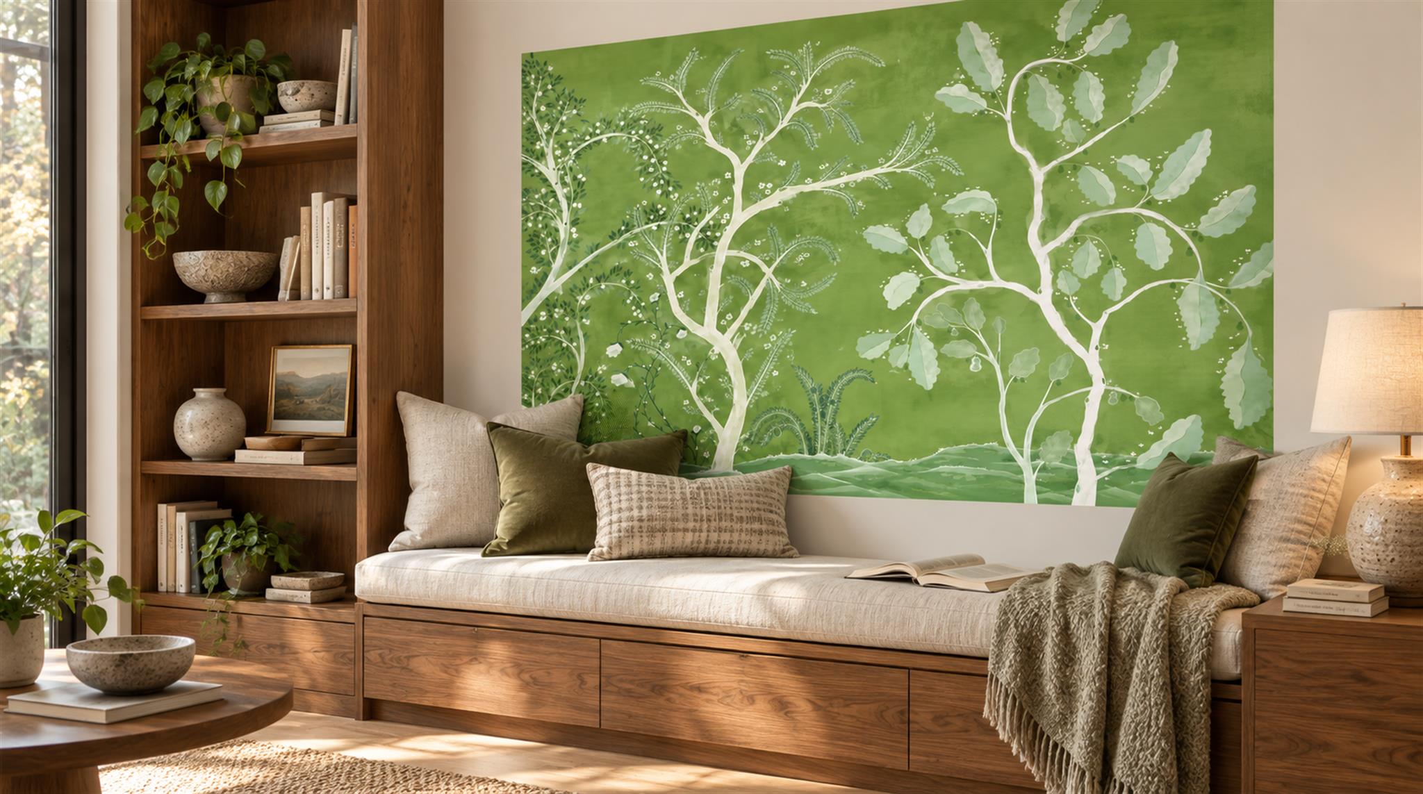 Green Leaf Patterning Wallpaper Mural Scene