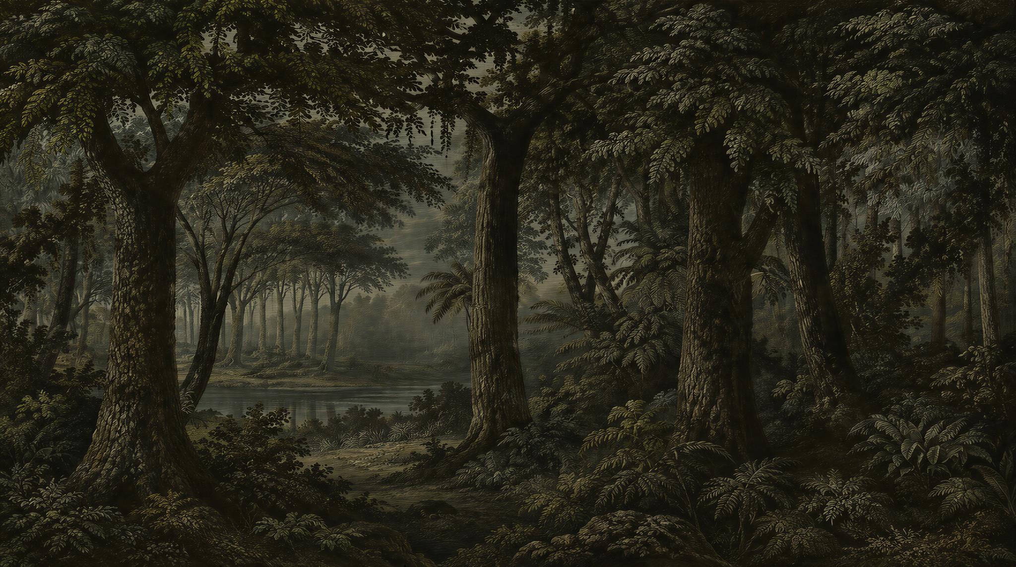 Neutral Woodland Trees Wallpaper Mural Main