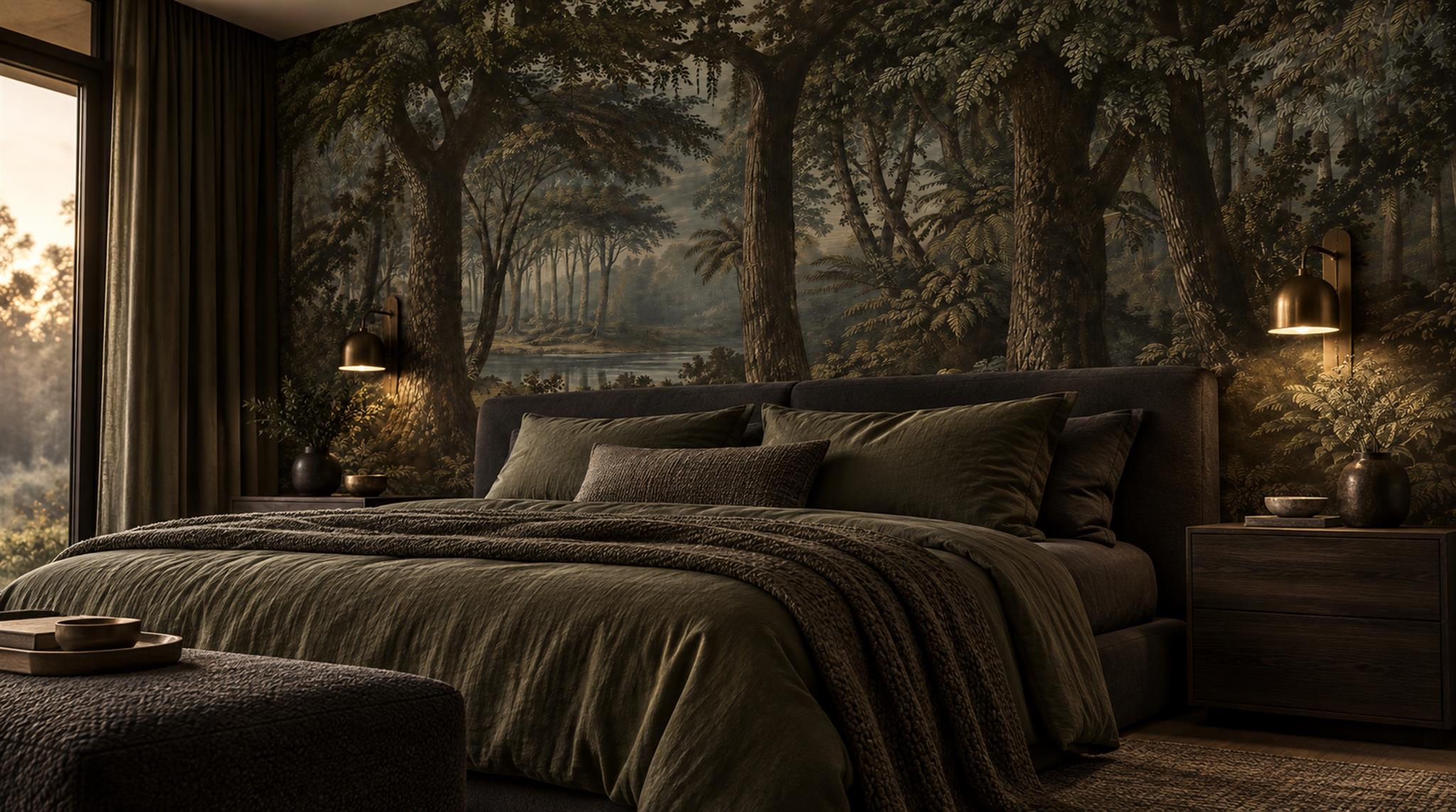 Neutral Woodland Trees Wallpaper Mural Scene