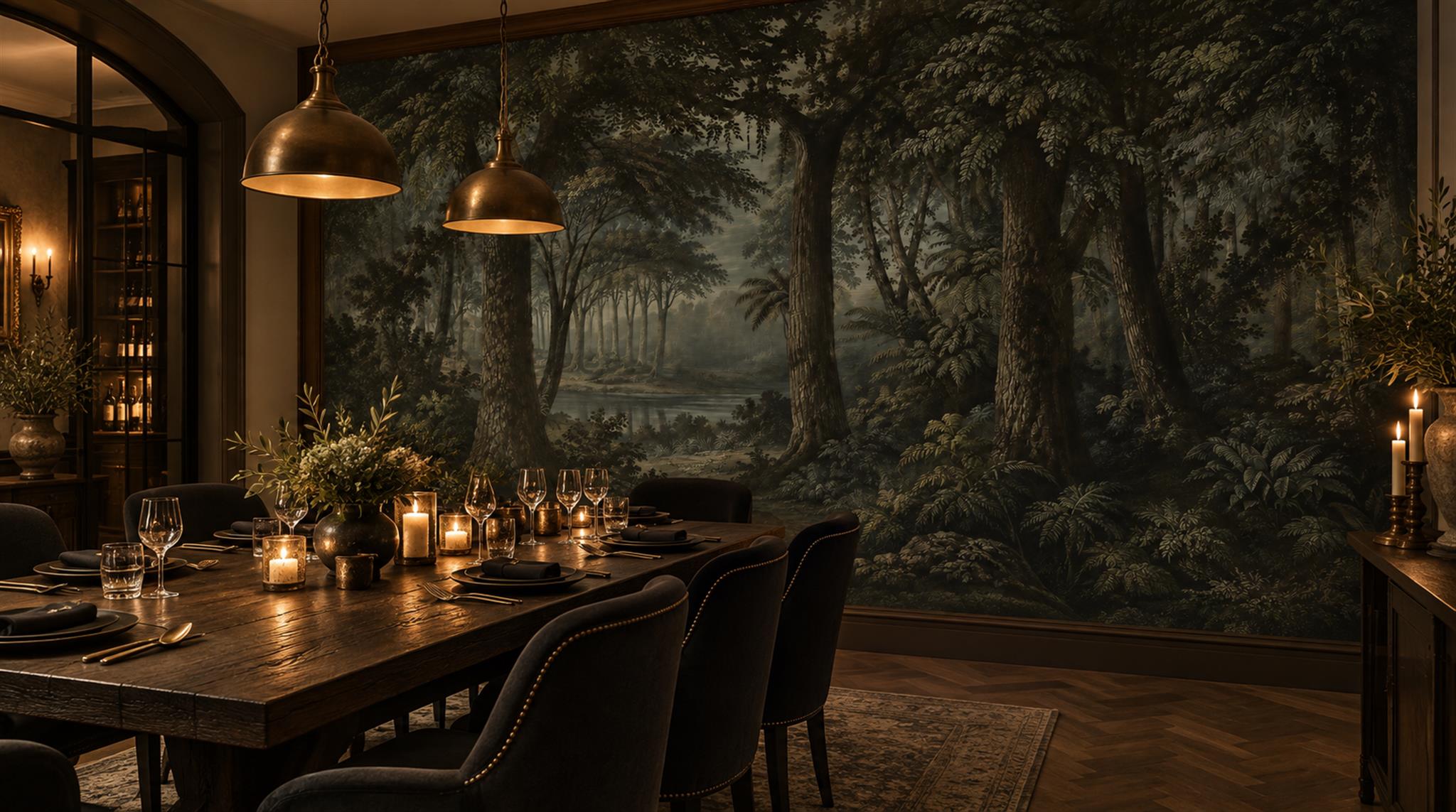 Neutral Woodland Trees Wallpaper Mural Scene