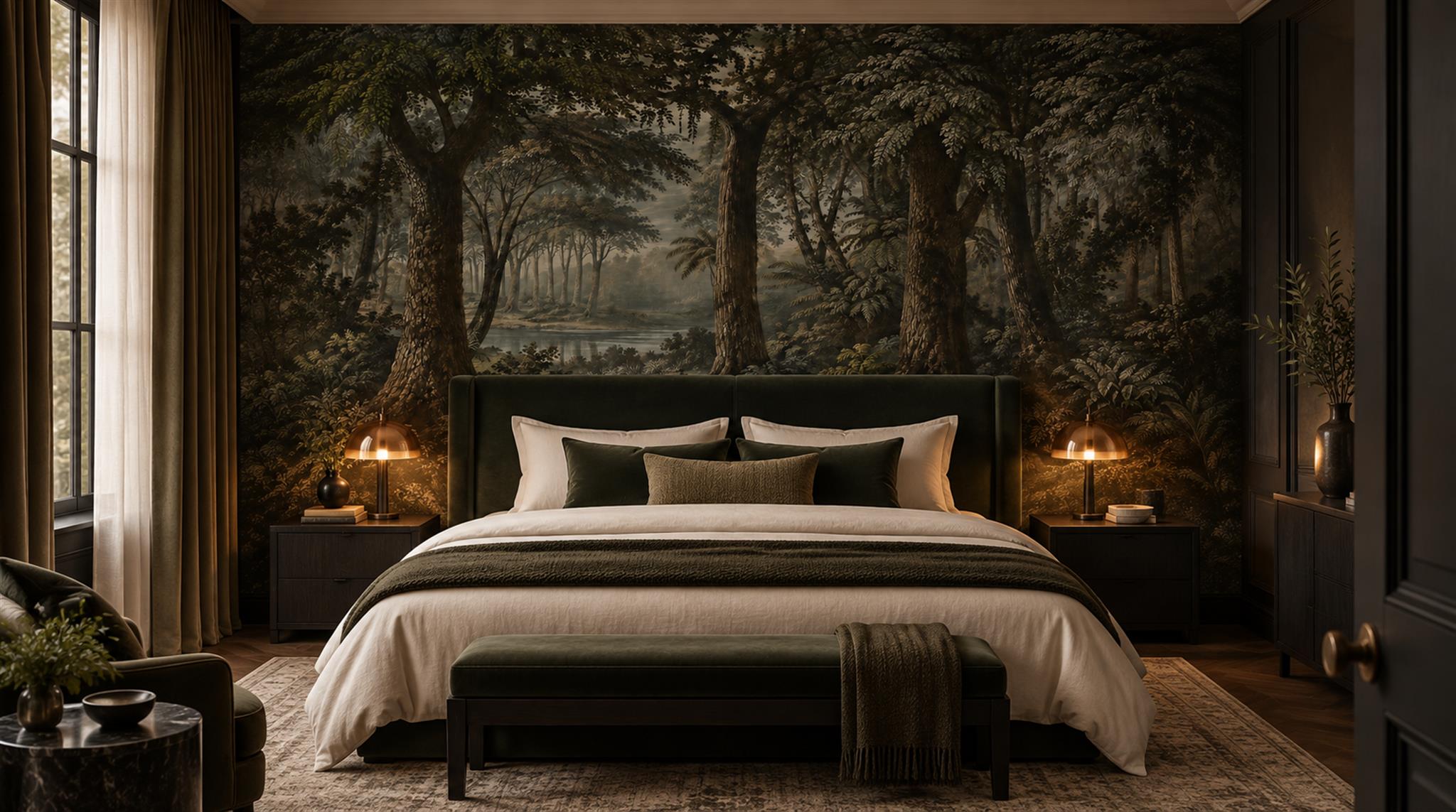 Neutral Woodland Trees Wallpaper Mural Scene