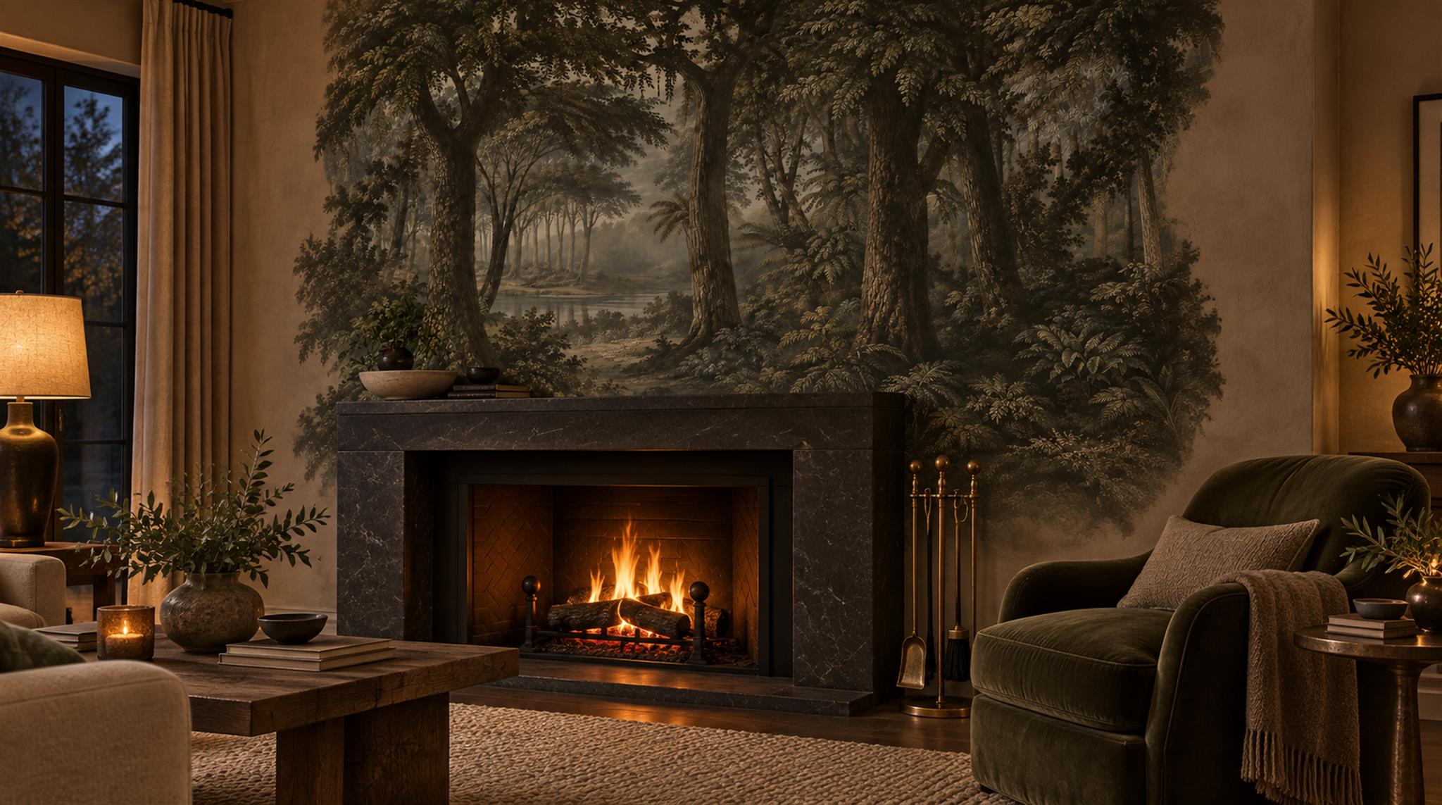 Neutral Woodland Trees Wallpaper Mural Scene