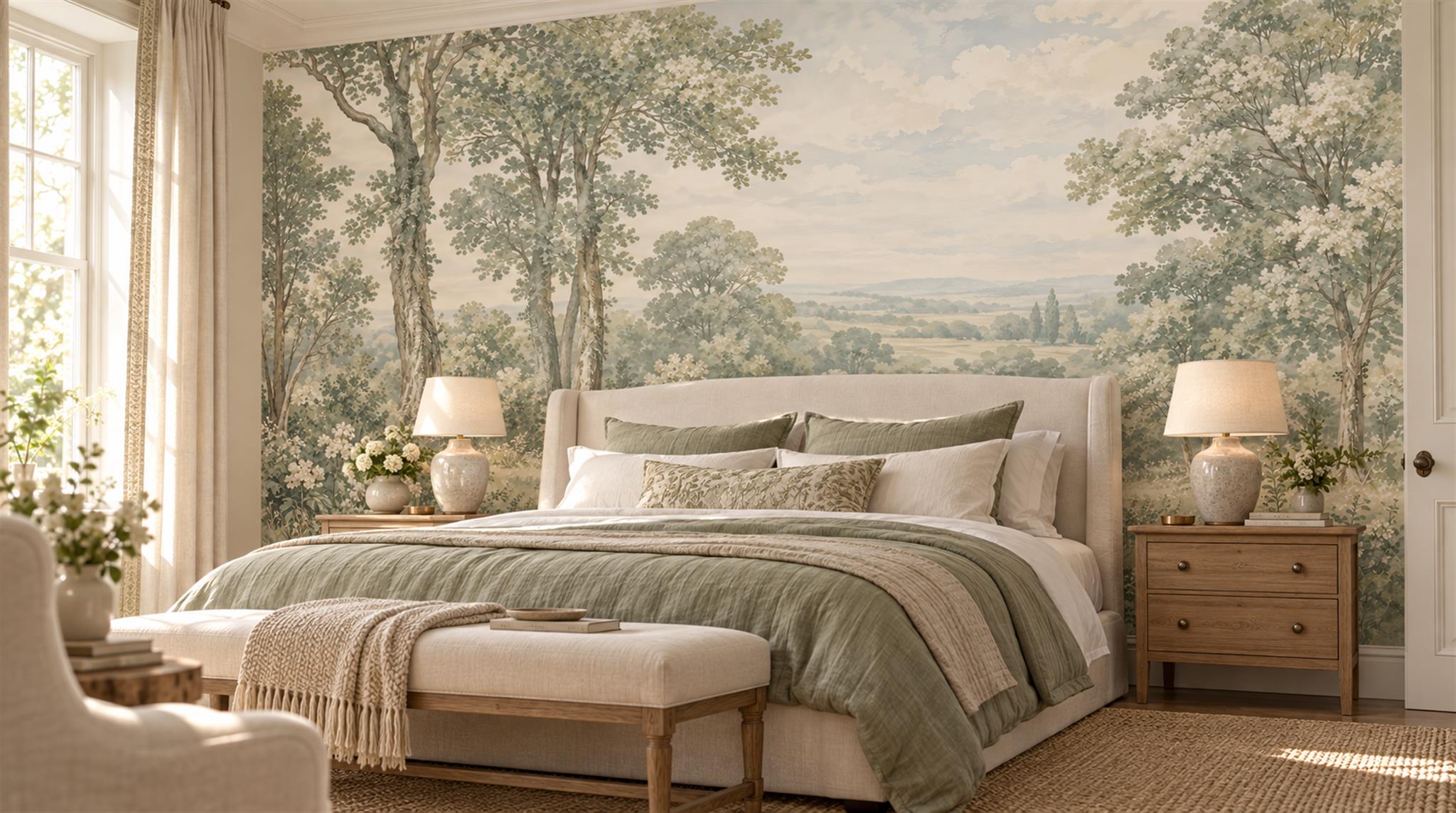 Sage Green Decorative Wall Art Wallpaper Mural Scene