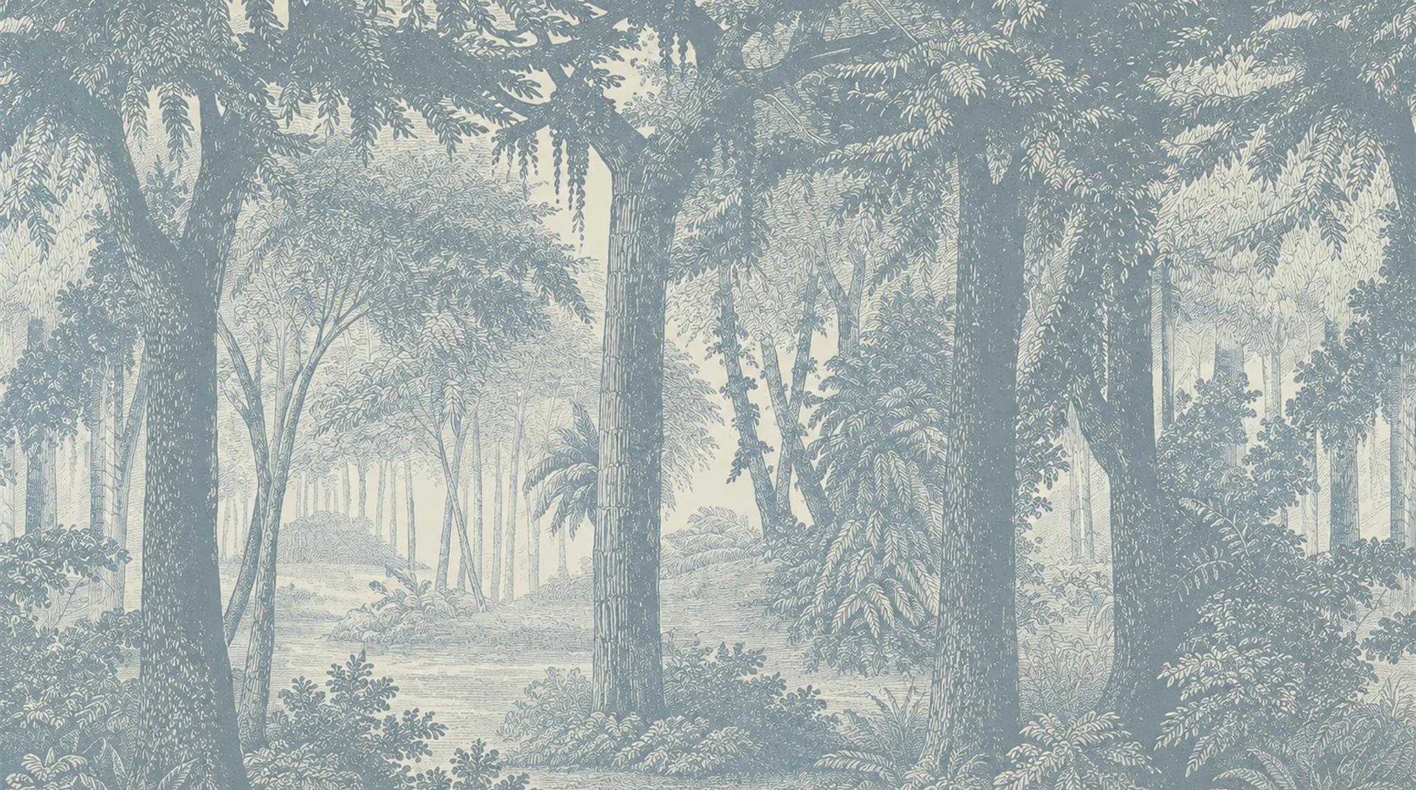Blue Woodland Trees Wallpaper Mural Scene