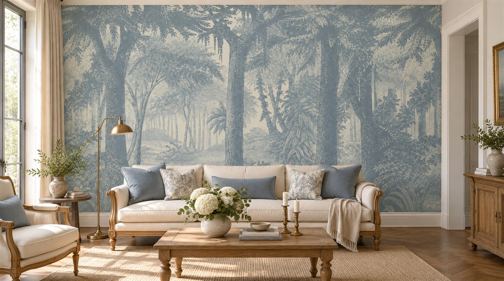 Blue Woodland Trees Wallpaper Mural Main