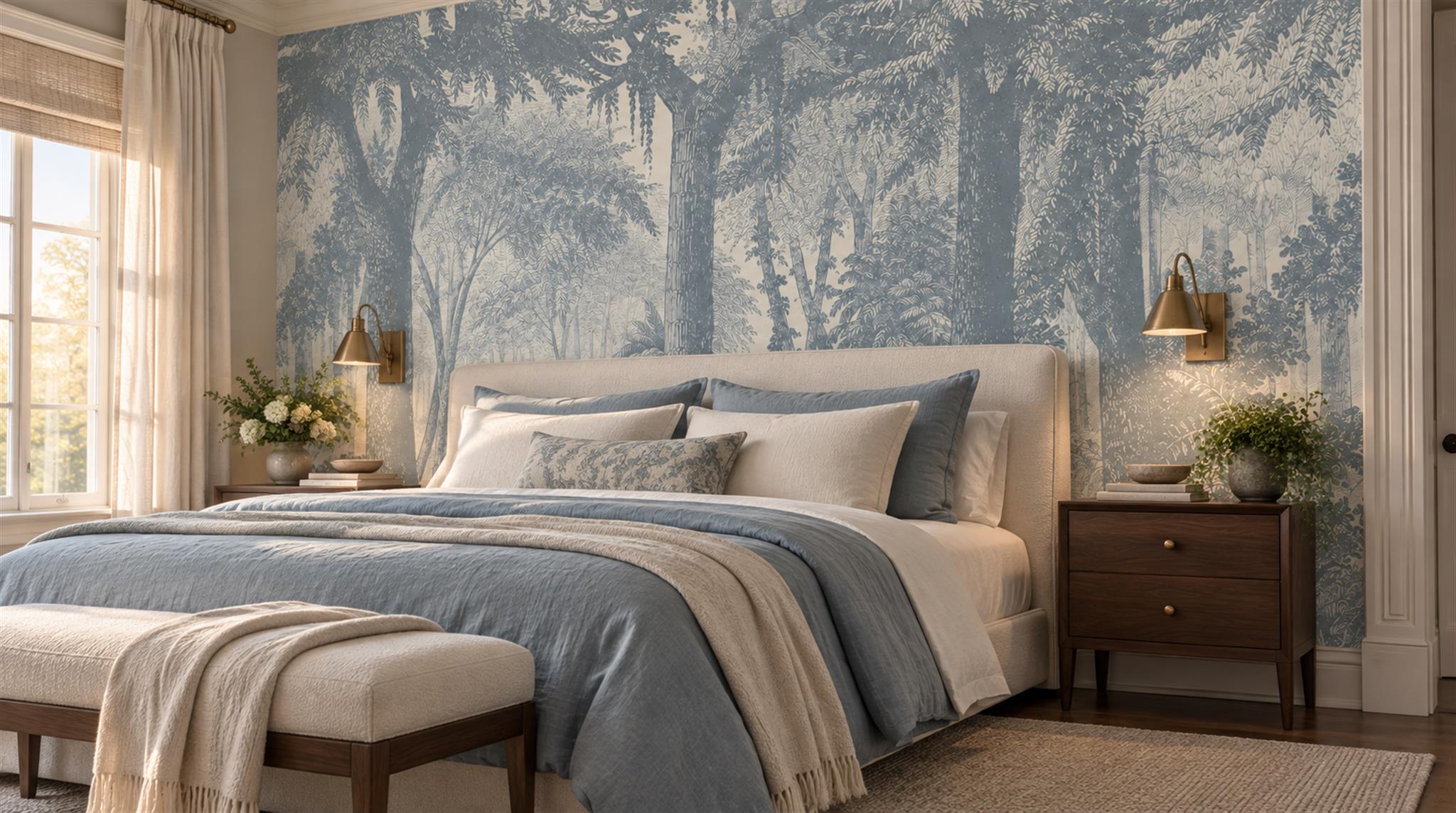 Blue Woodland Trees Wallpaper Mural Scene