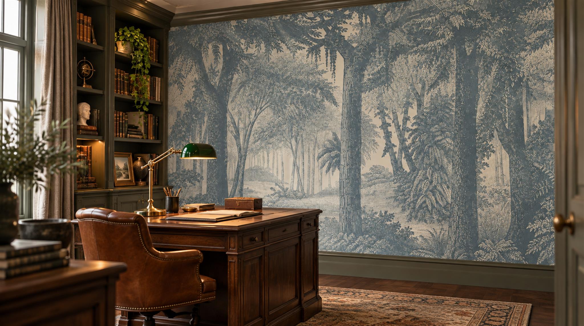 Blue Woodland Trees Wallpaper Mural Scene