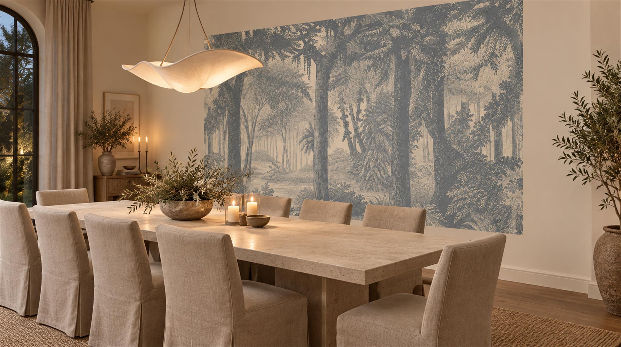 Blue Woodland Trees Wallpaper Mural Scene