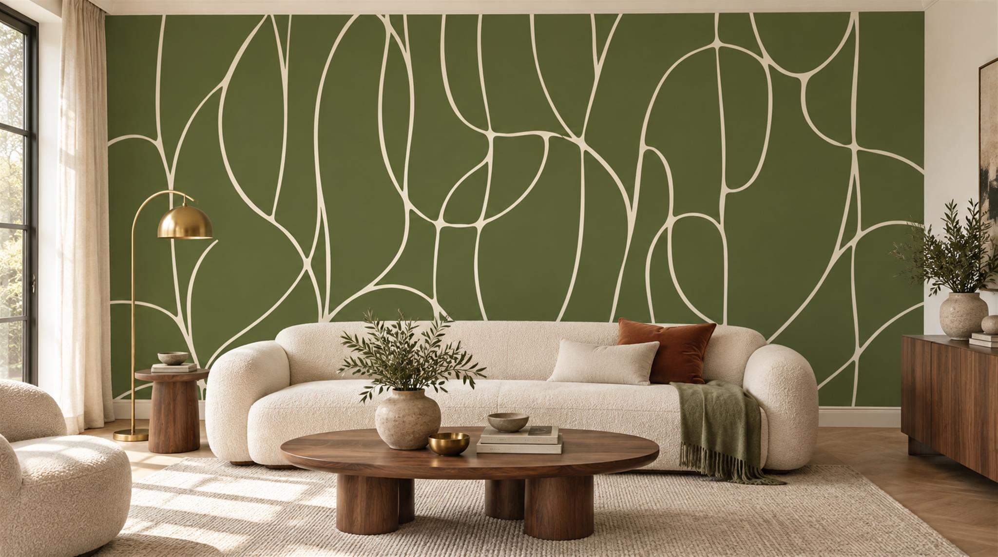 Olive Linear Geometry Wallpaper Mural Main