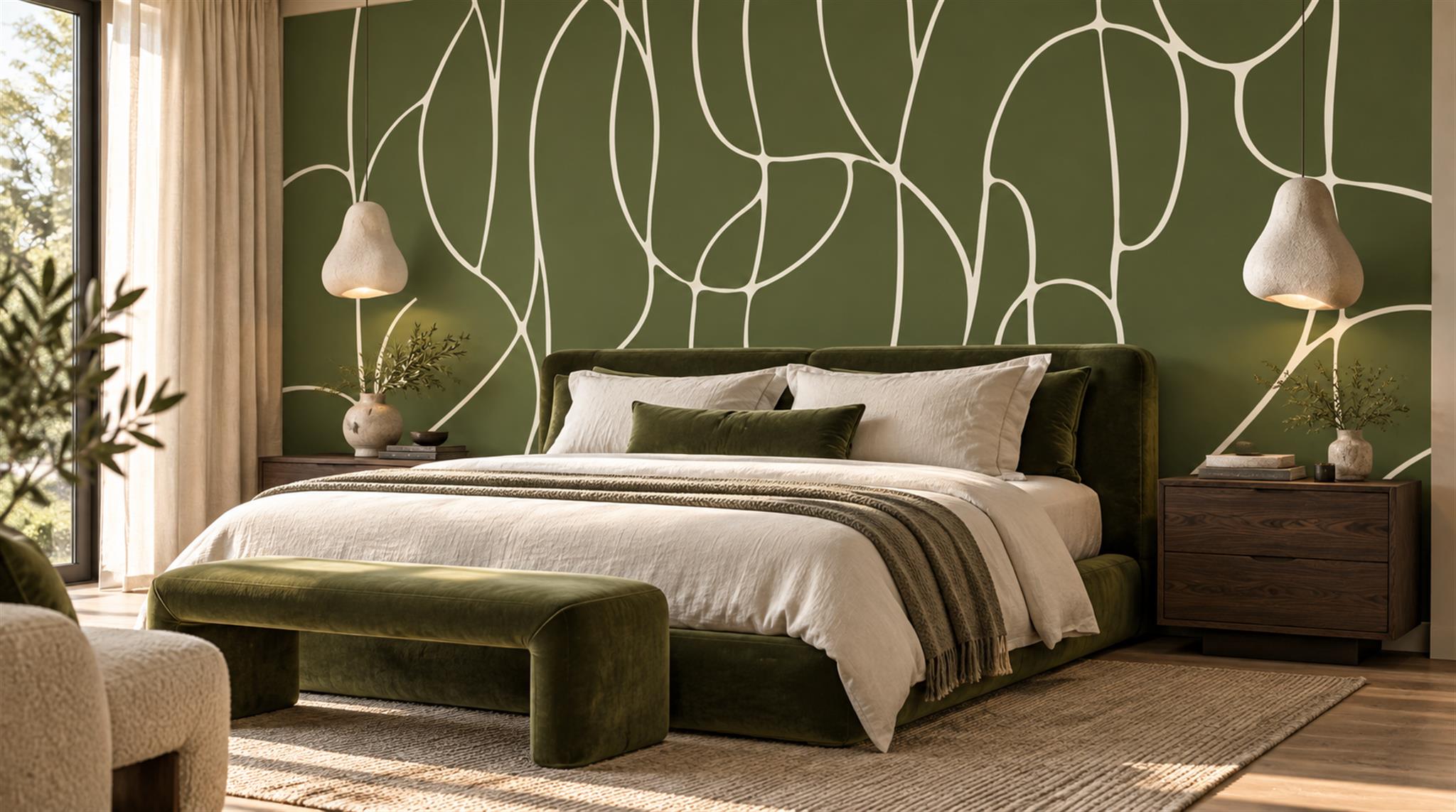 Olive Linear Geometry Wallpaper Mural Scene