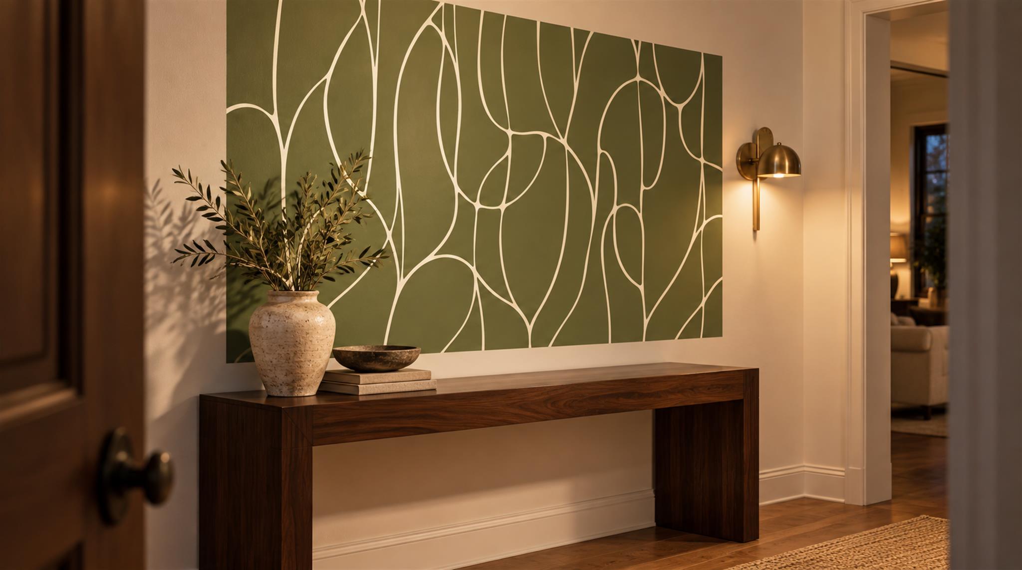 Olive Linear Geometry Wallpaper Mural Scene