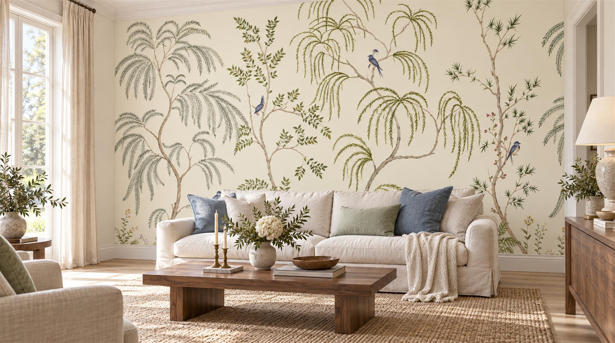Ivory Palm Leaves Wallpaper Mural Scene