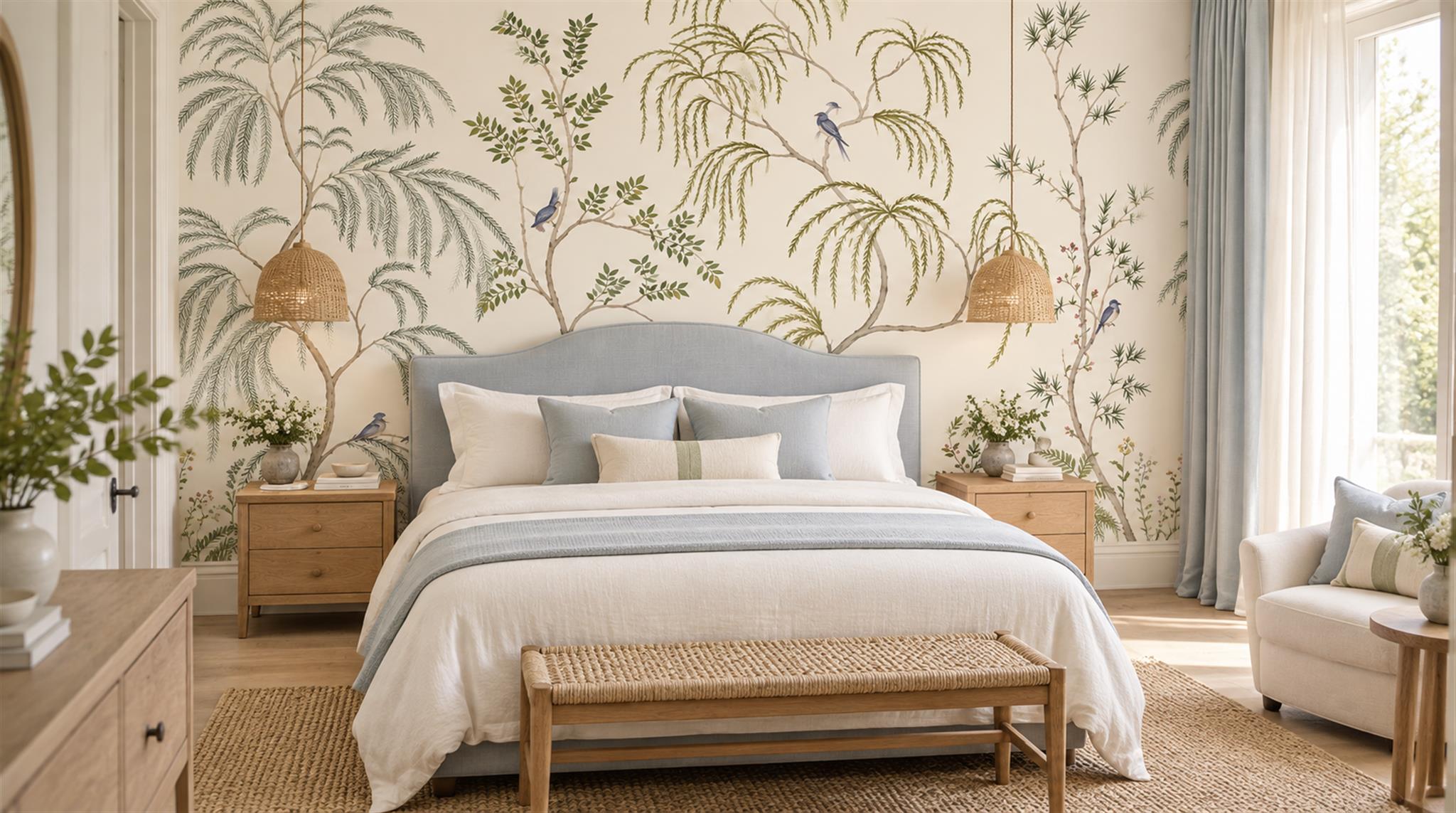 Ivory Palm Leaves Wallpaper Mural Scene