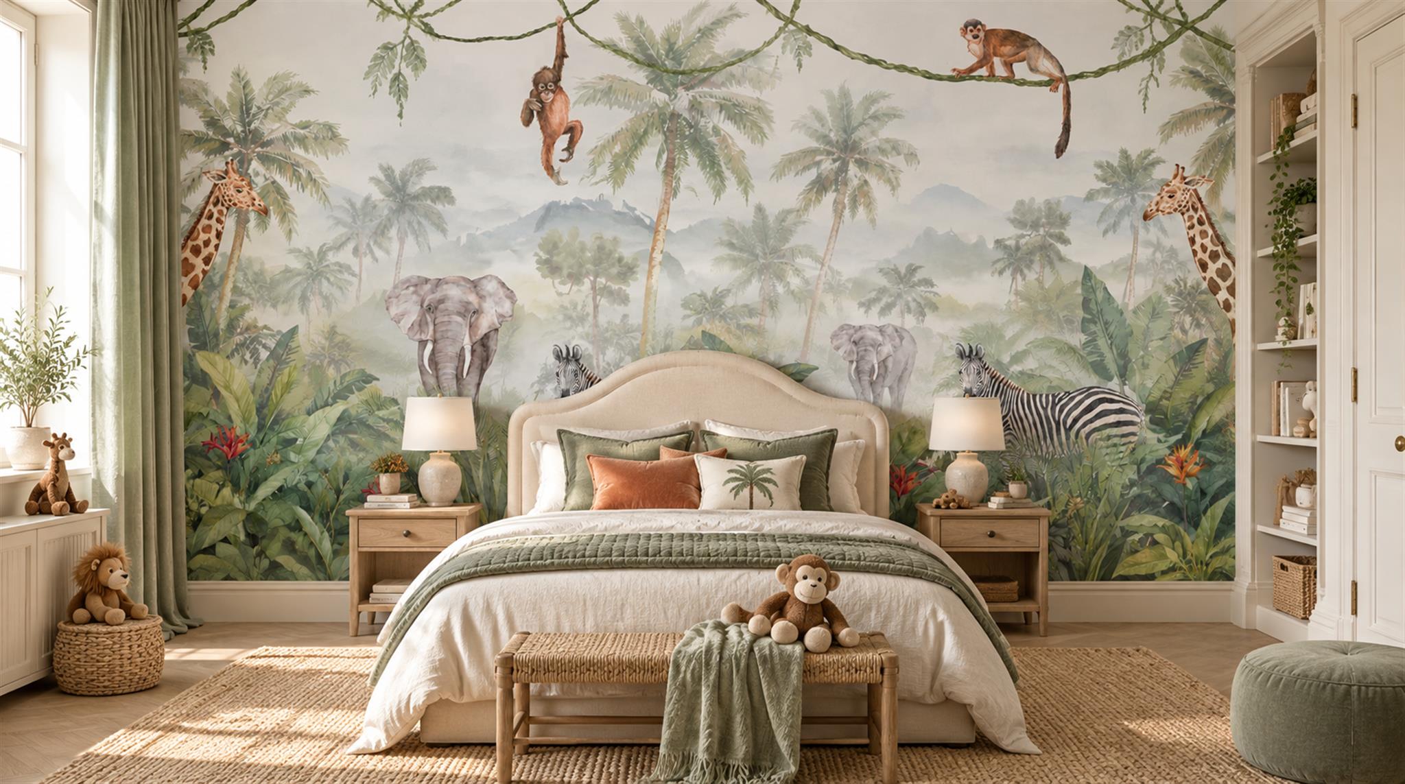 Grey Safari Animals Wallpaper Mural Main