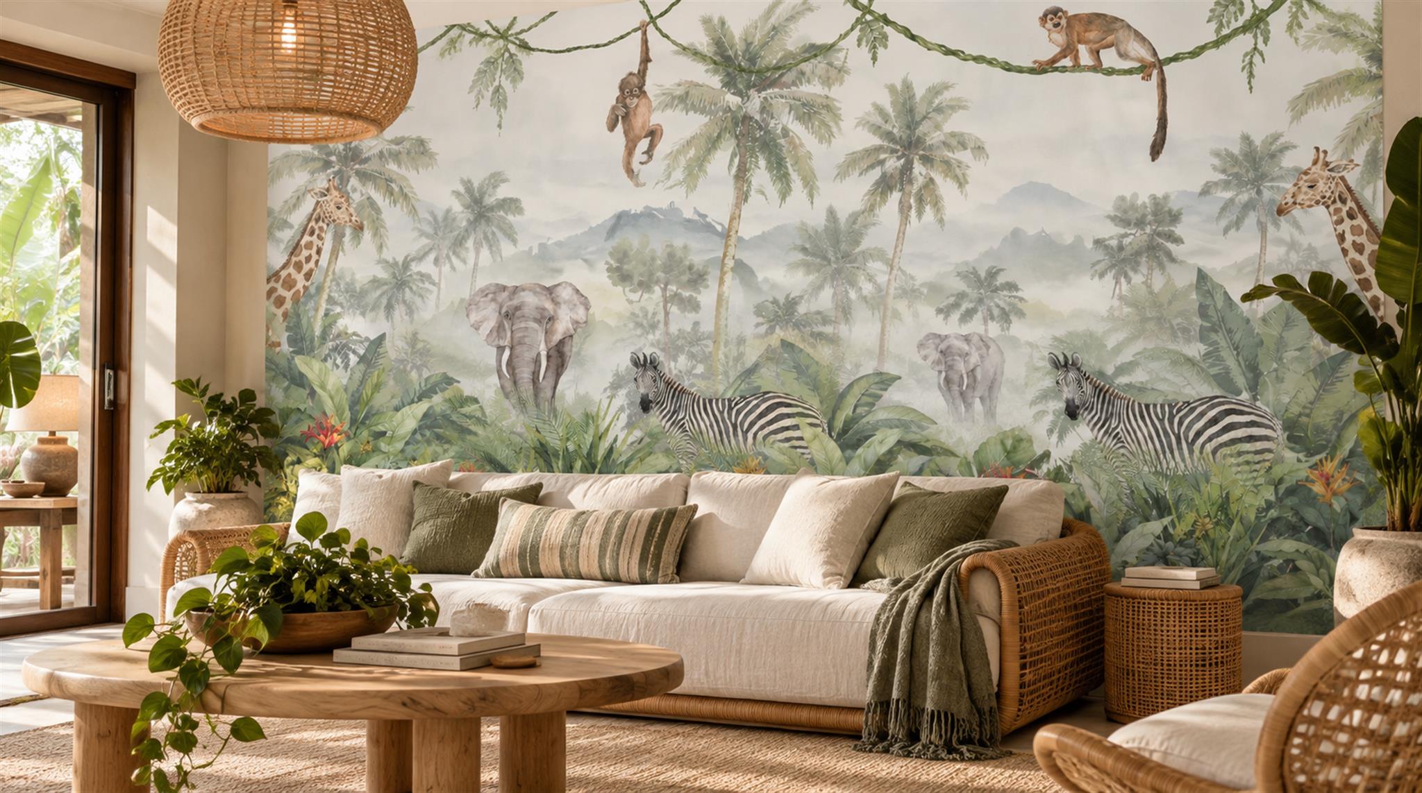 Grey Safari Animals Wallpaper Mural Scene