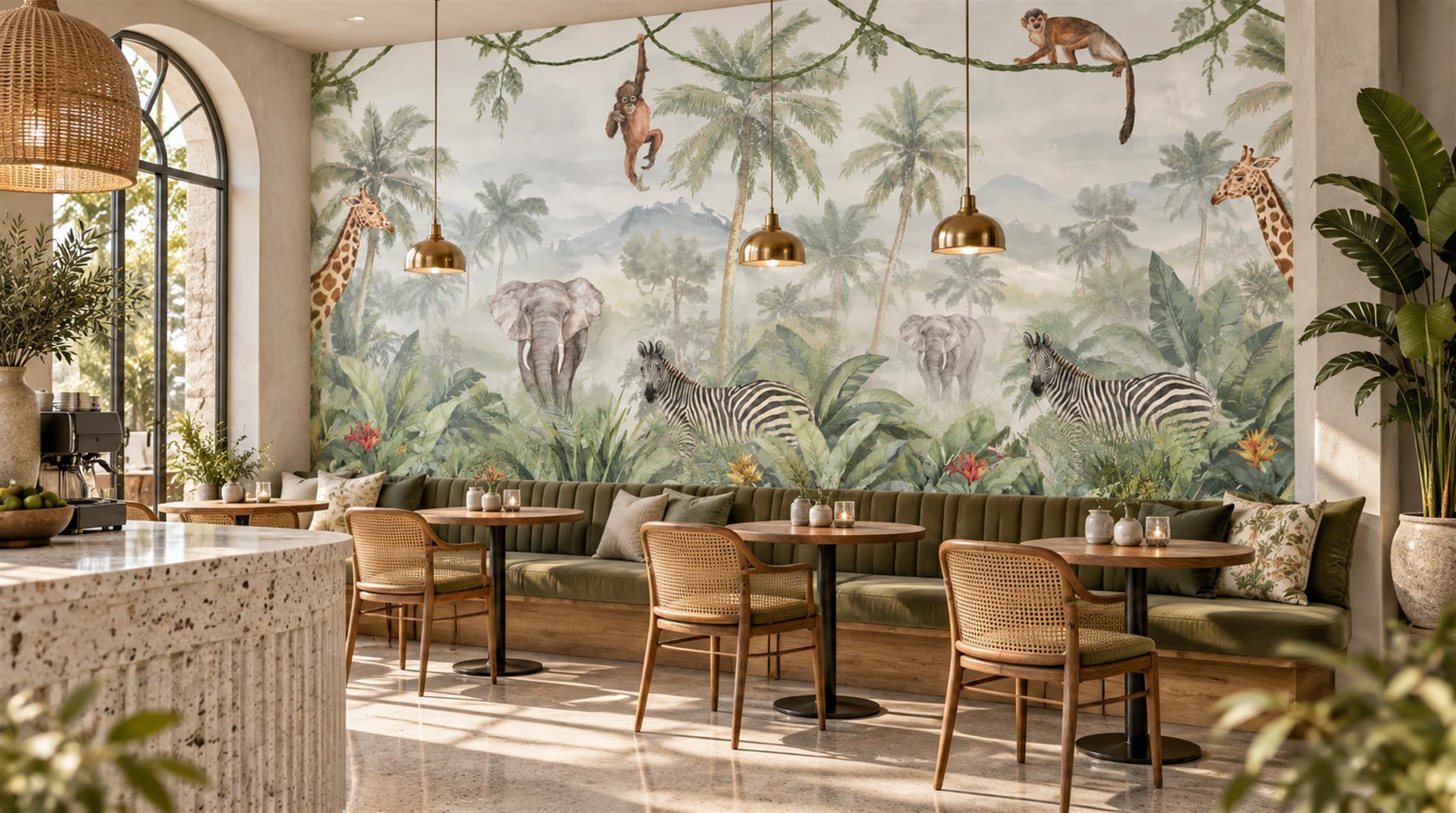 Grey Safari Animals Wallpaper Mural Scene