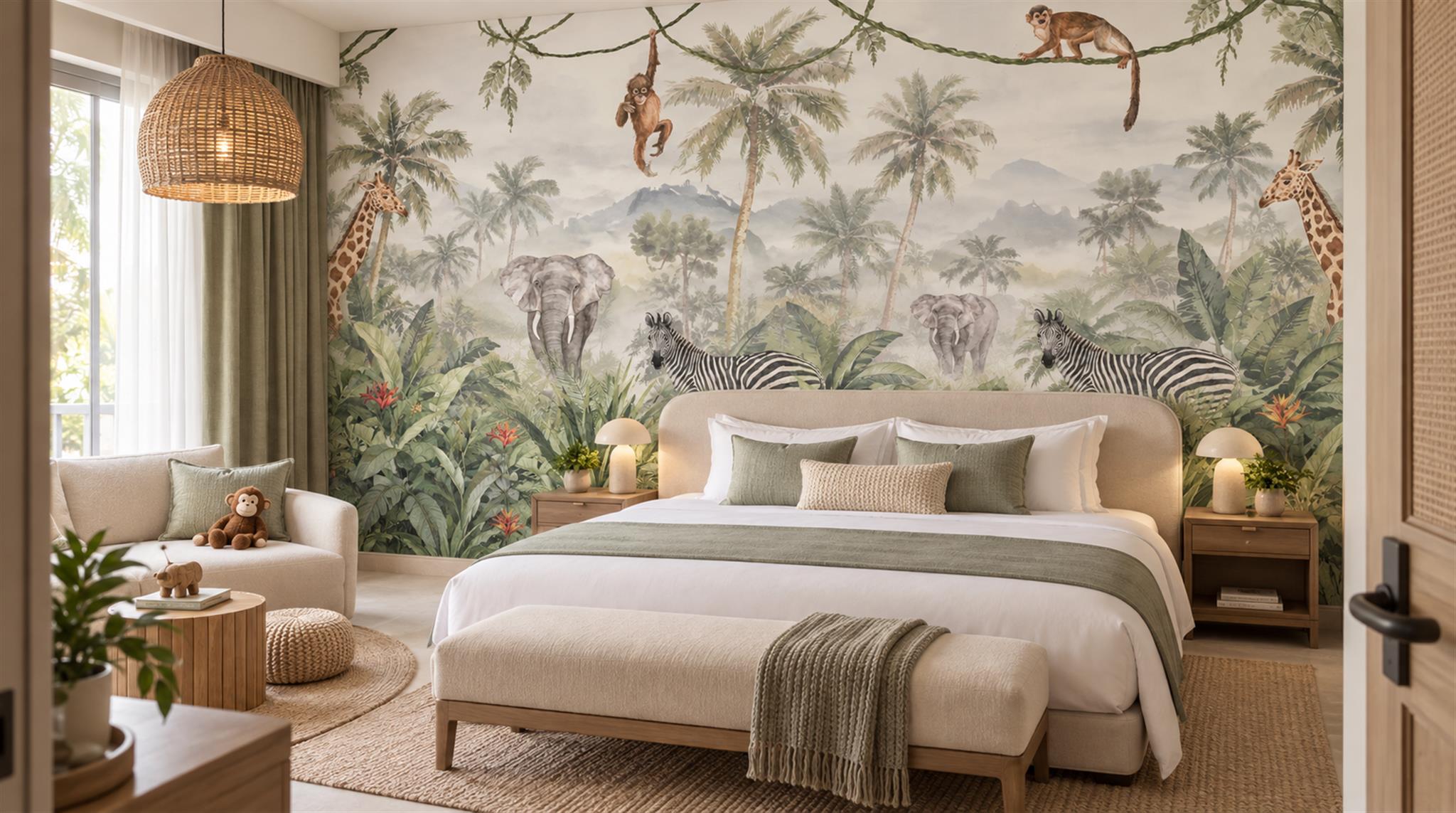 Grey Safari Animals Wallpaper Mural Scene