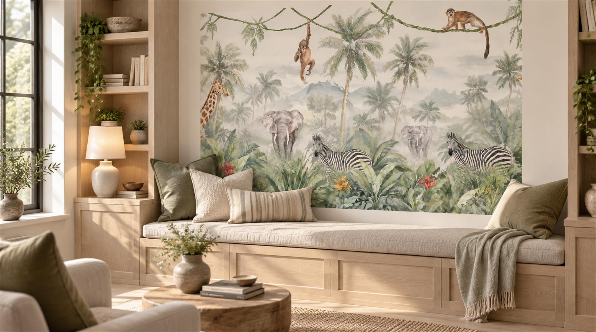 Grey Safari Animals Wallpaper Mural Scene
