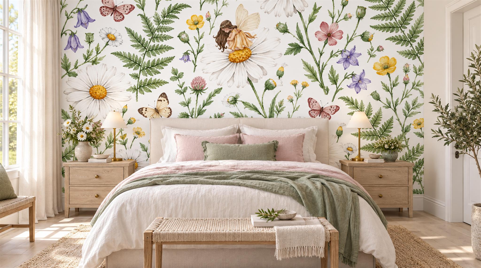 Ivory Floral Patterning Wallpaper Mural Main