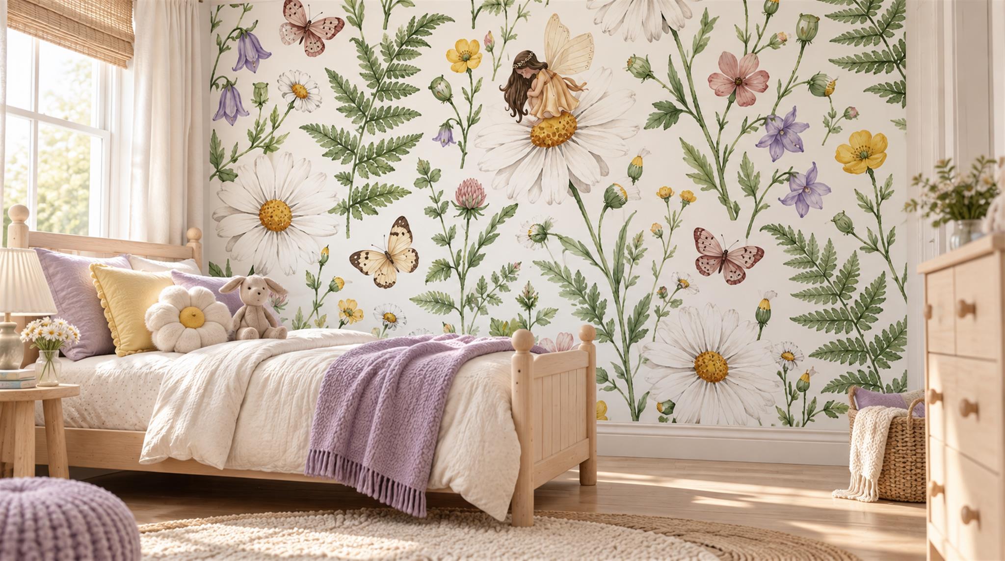 Ivory Floral Patterning Wallpaper Mural Scene