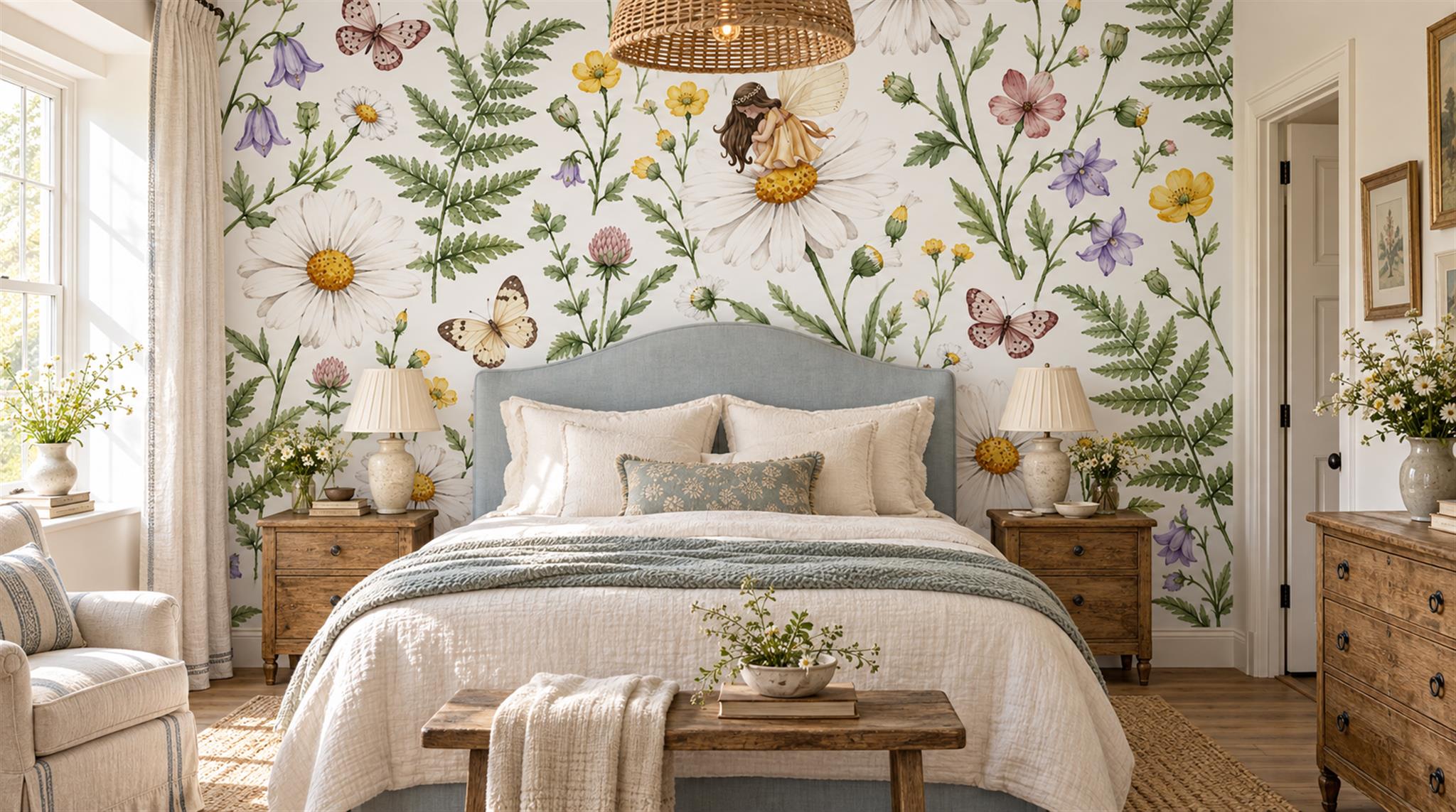 Ivory Floral Patterning Wallpaper Mural Scene