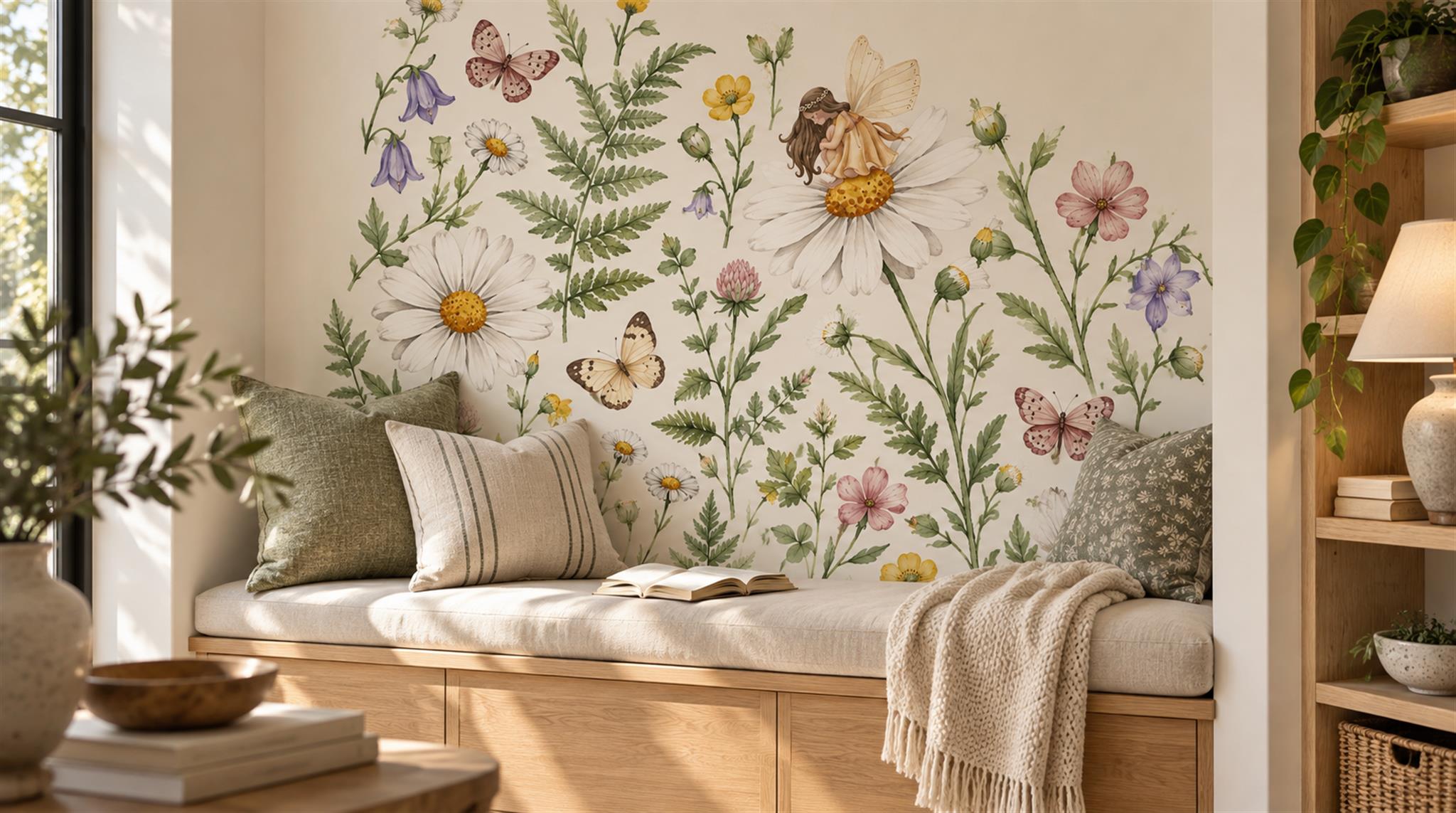 Ivory Floral Patterning Wallpaper Mural Scene