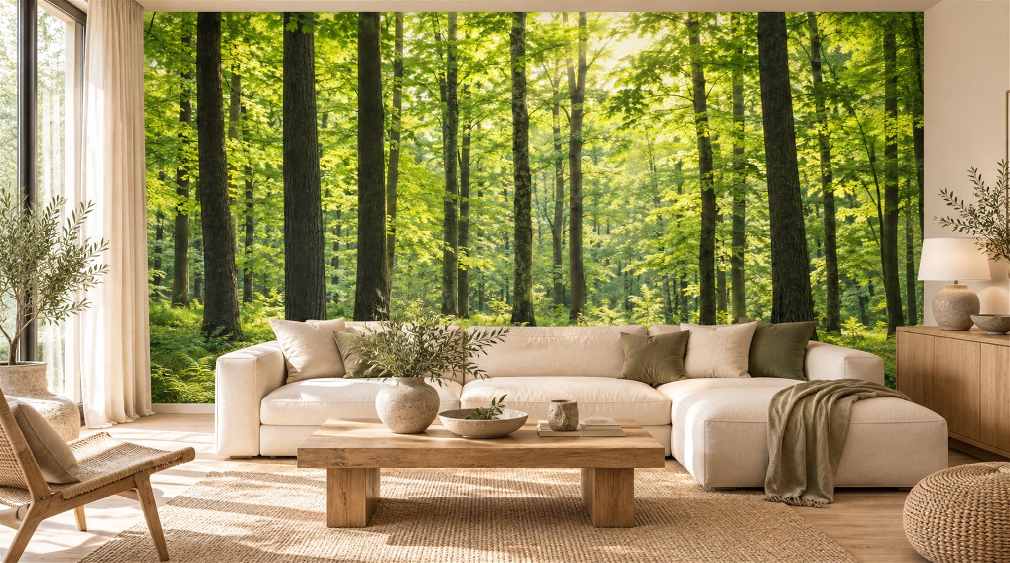 Green Woodland Trees Wallpaper Mural Main